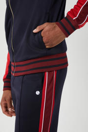 thumbnail: Donkerblauw en rode heren Björn Borg trainingsjack Ace Retro van polyester met meerkleurige print, lange mouwen, opstaande kraag en ritssluiting