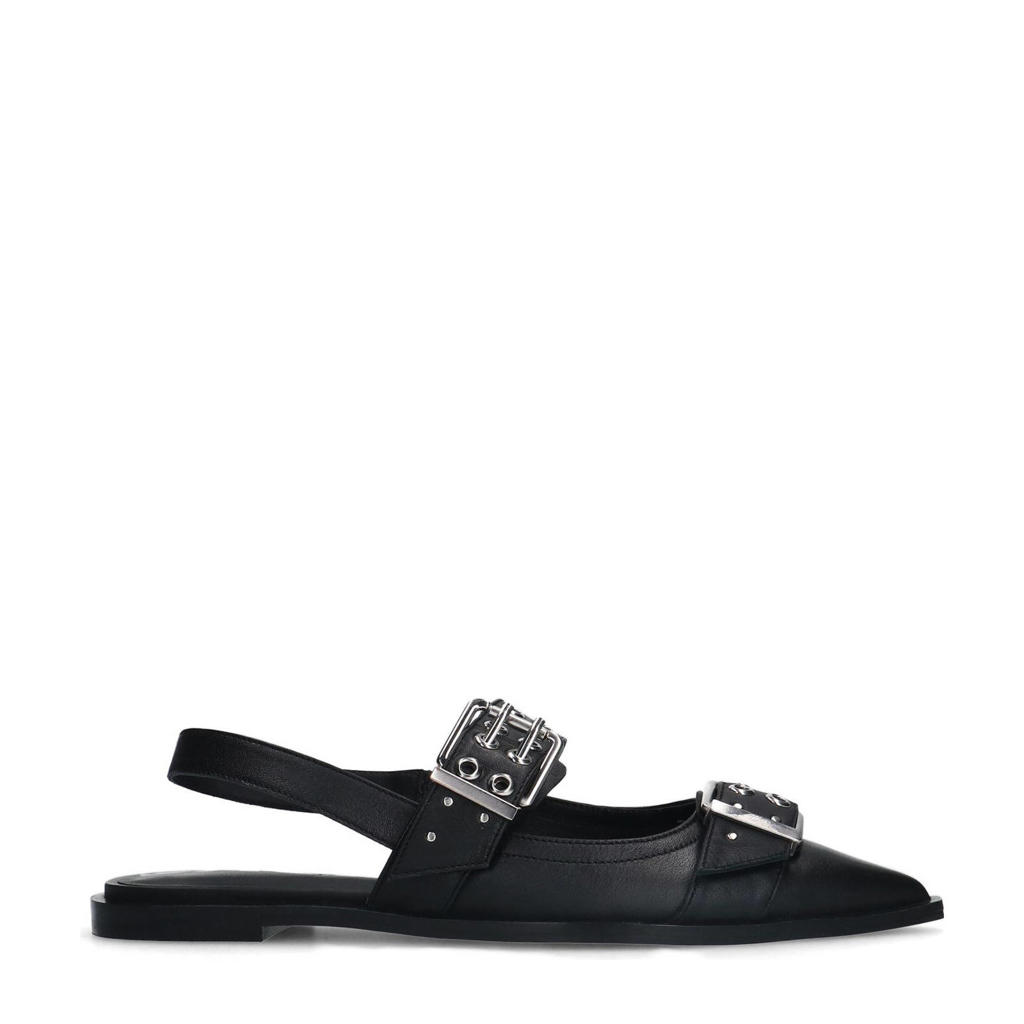Zwarte dames Sacha slingback loafers van leer met gesp