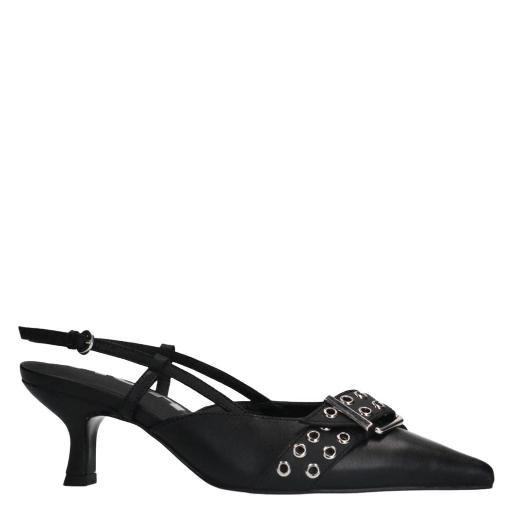 Zwarte dames Sacha leren slingback pumps met gesp