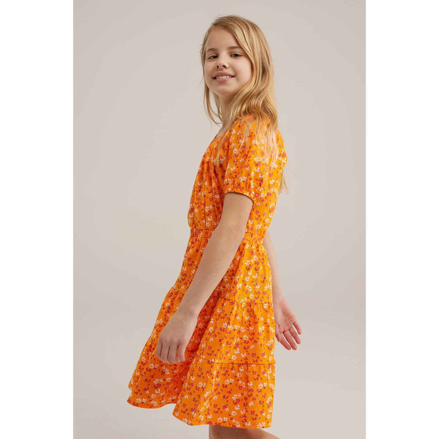 WE Fashion gebloemde jurk oranje