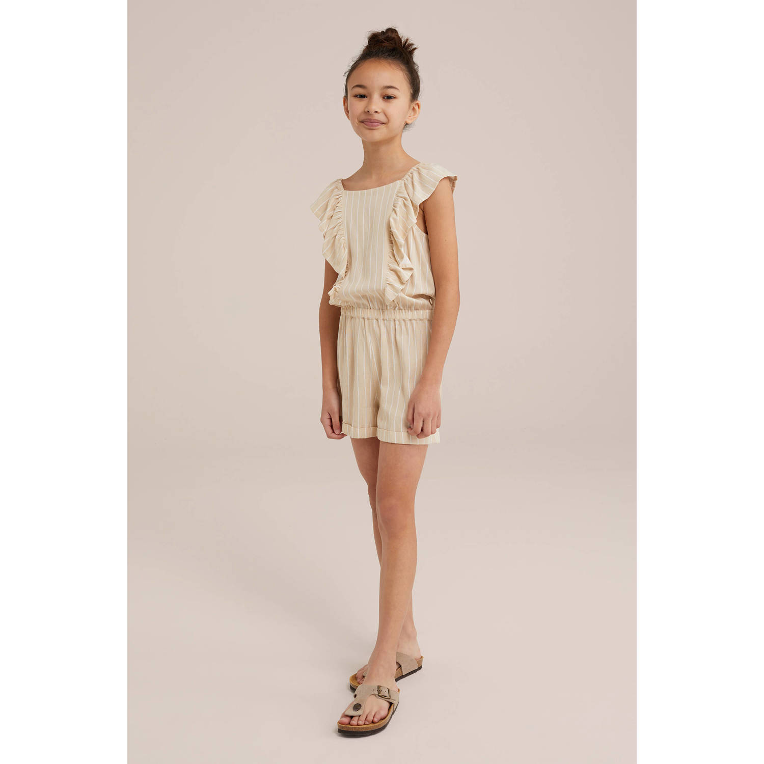 WE Fashion gestreepte playsuit beige