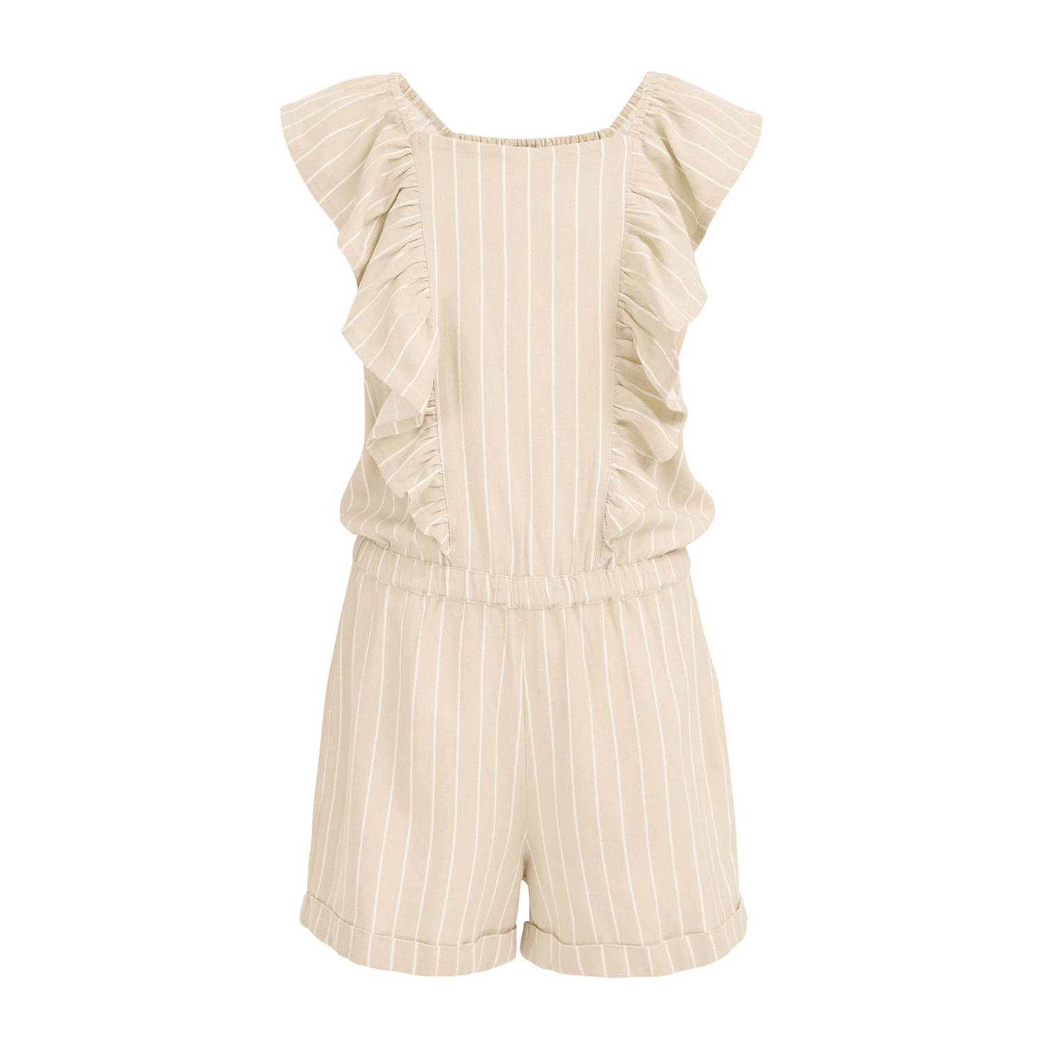 WE Fashion gestreepte playsuit beige Meisjes Viscose Vierkante hals Streep 170 176