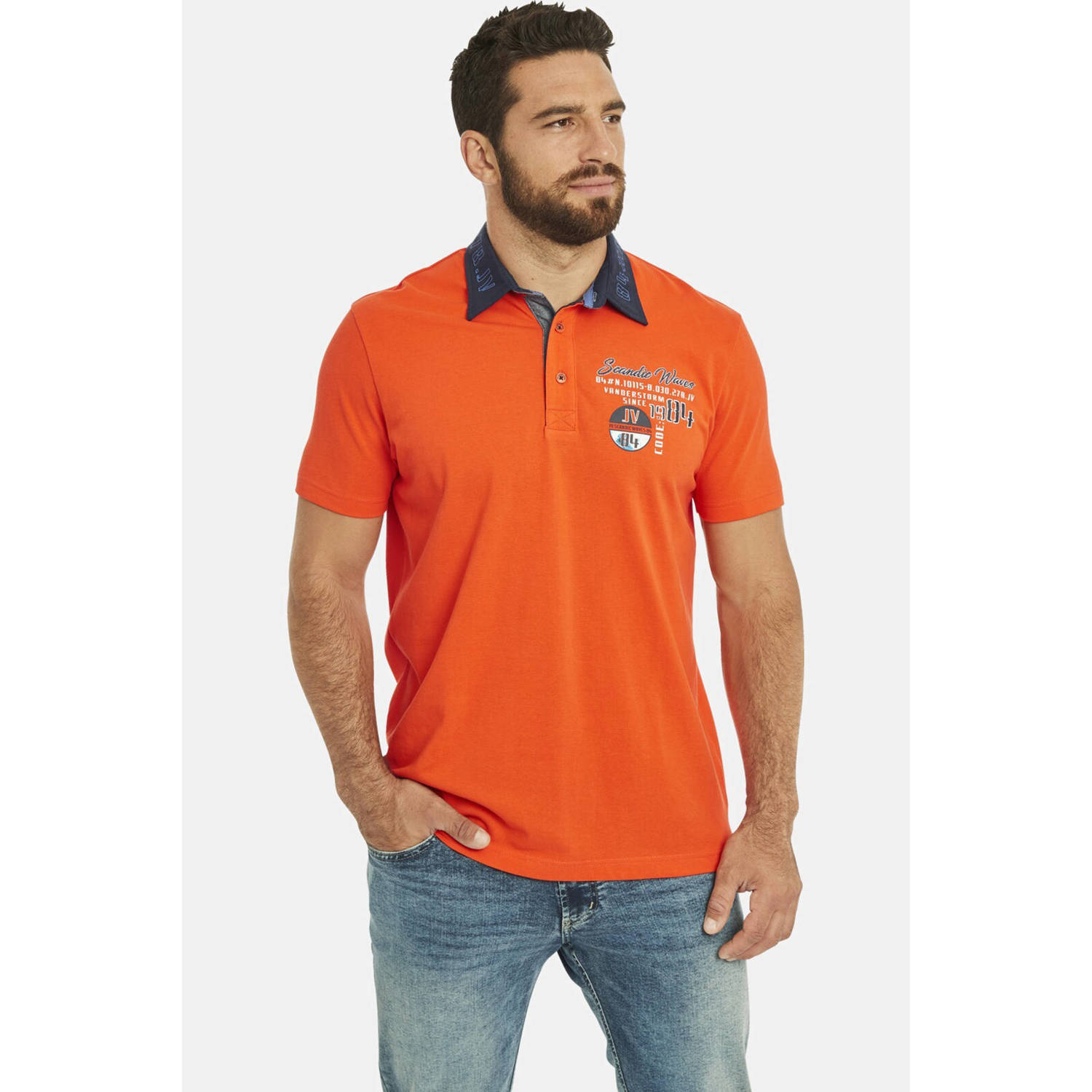 Jan Vanderstorm +FIT Collectie oversized polo KODEWIN Plus Size met printopdruk oranje