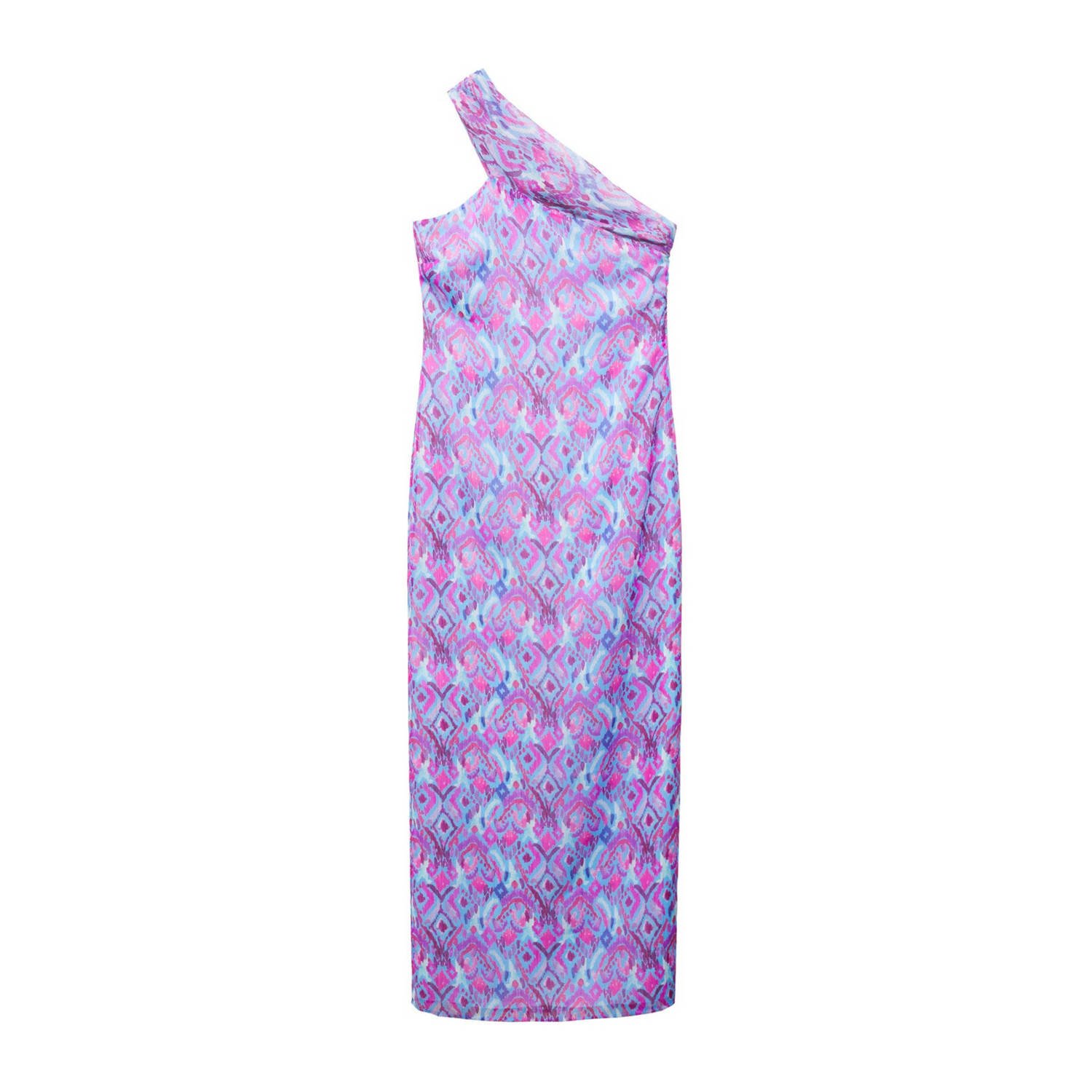 Mango Kids maxi jurk met all over print paars Meisjes Polyester One shoulder 152(XXS)