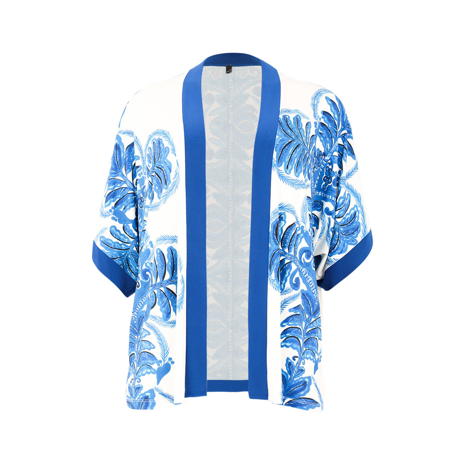 Yoek kimono met all over print donkerblauw wit