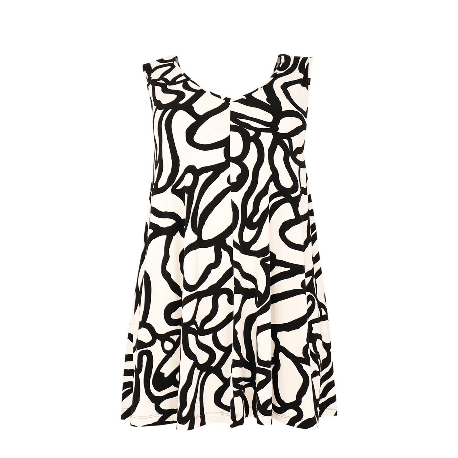 Yoek top met all over print zwart ecru