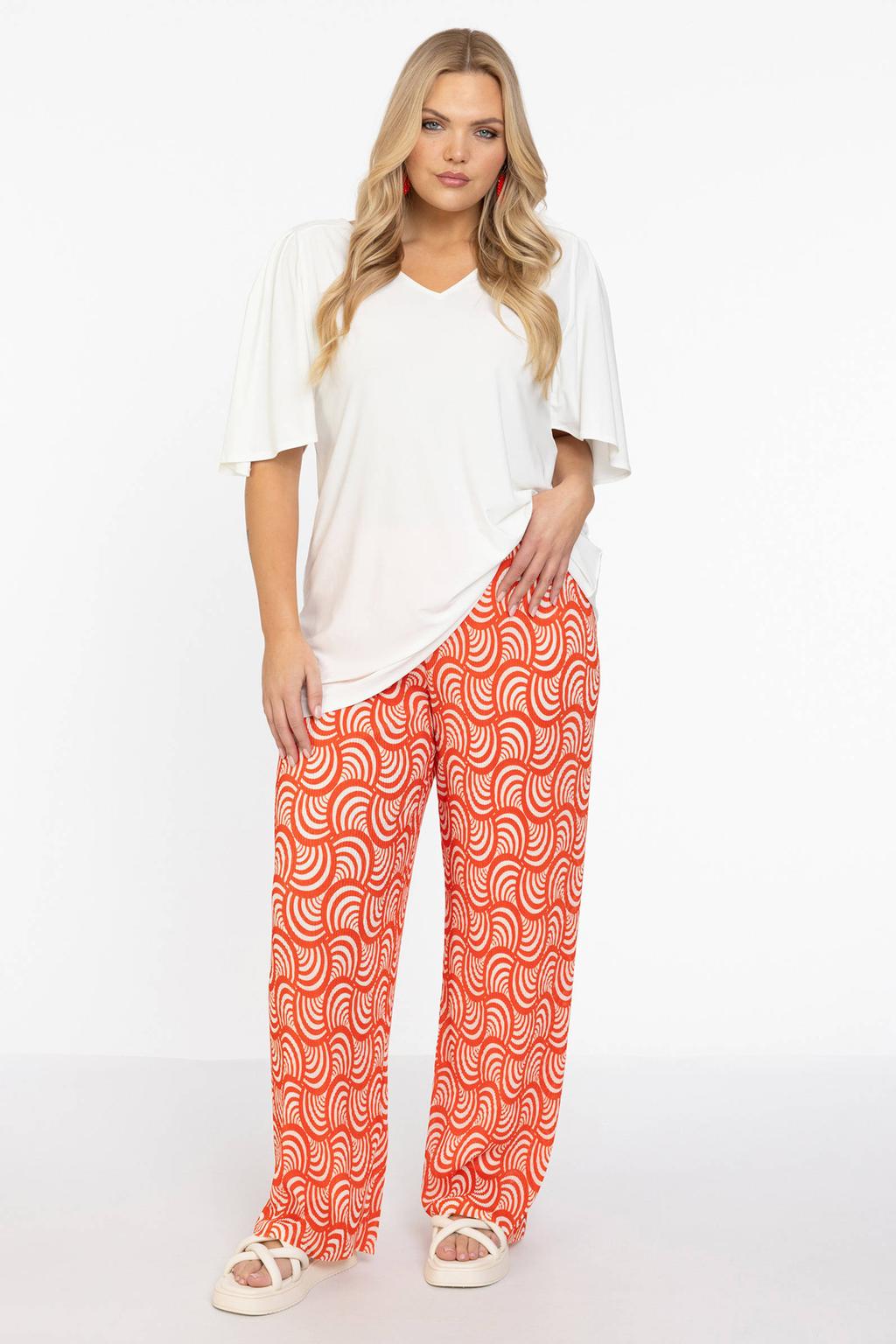 YOEK loose fit broek met all over print oranje