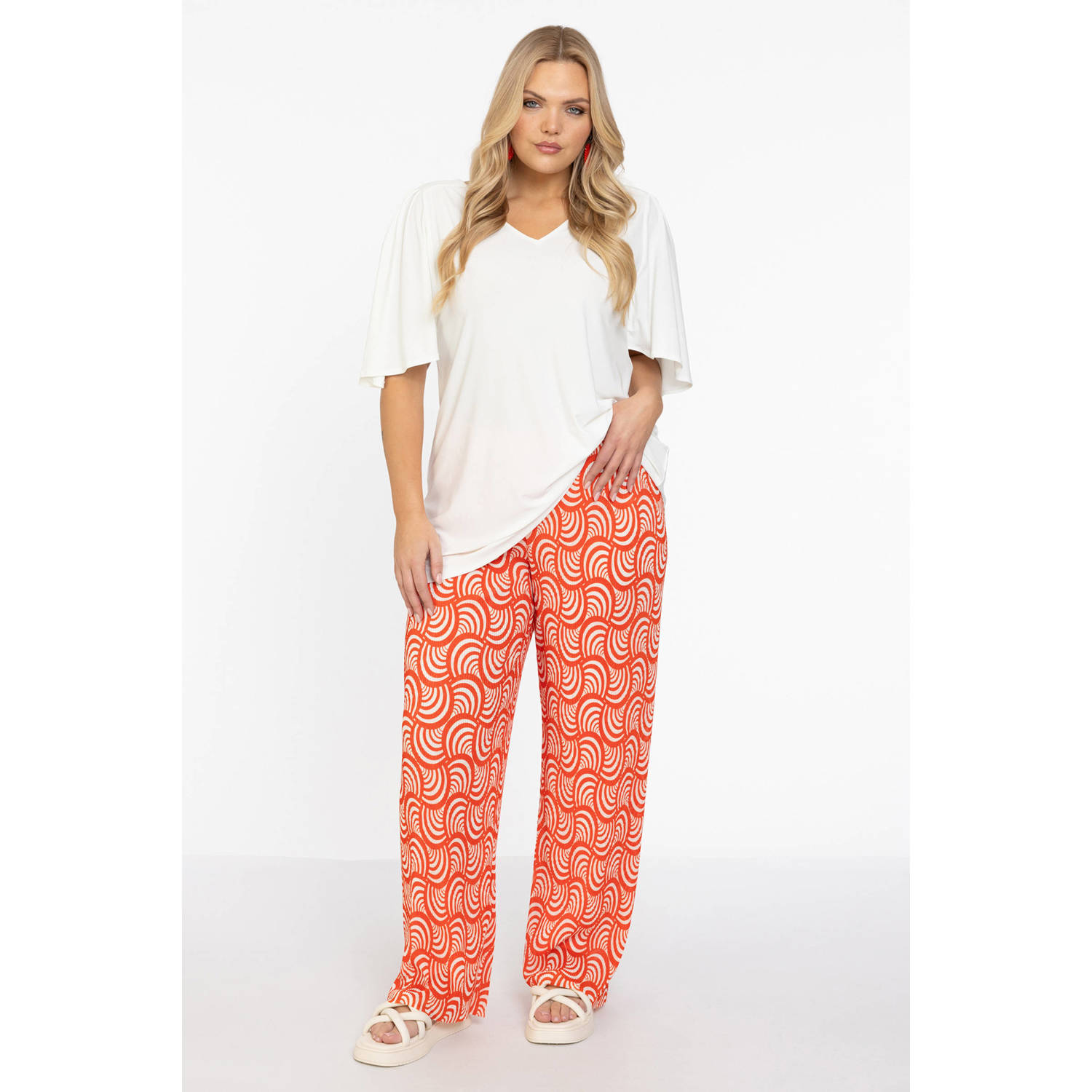 Yoek loose fit broek met all over print oranje