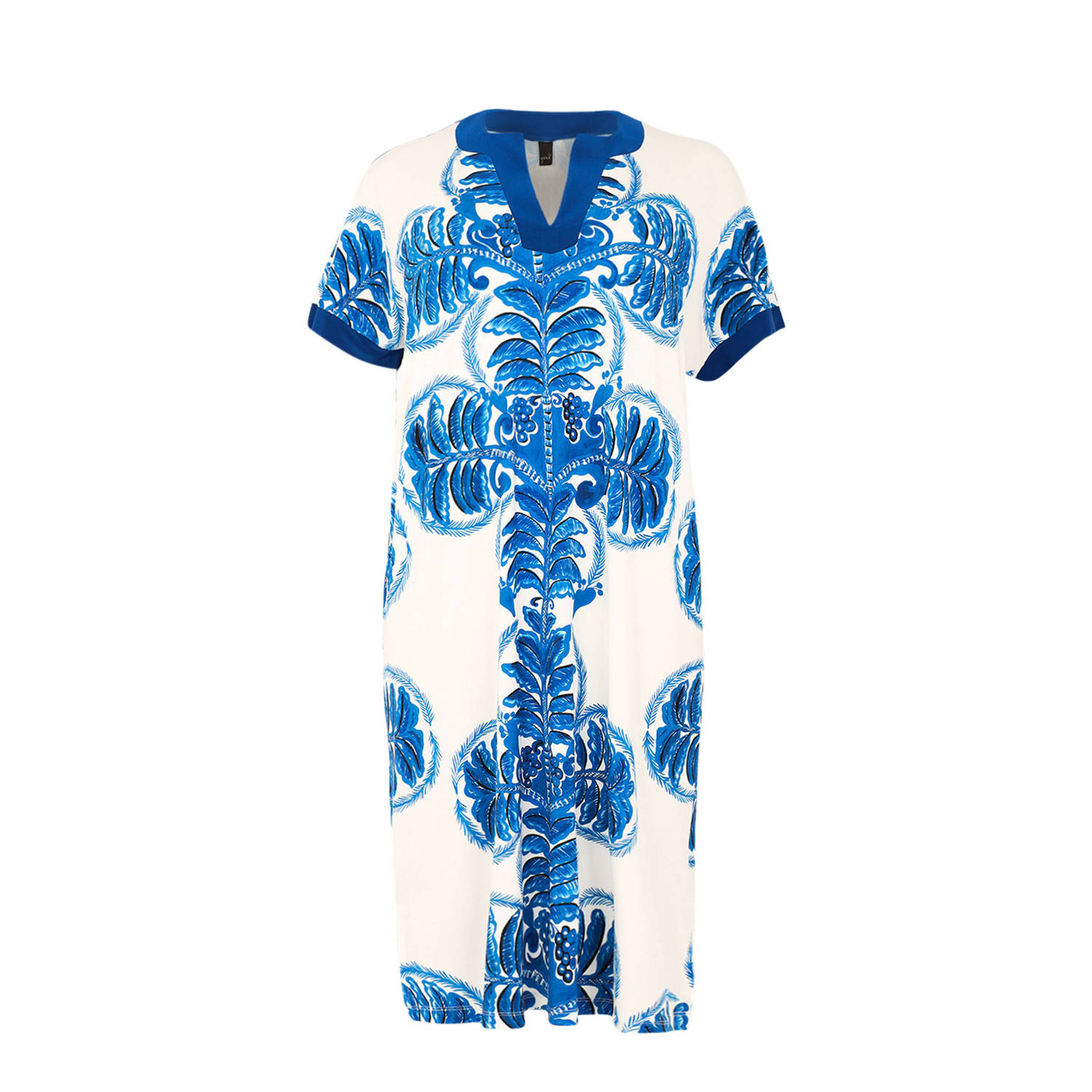 Yoek A-lijn jurk met all over print lichtblauw wit