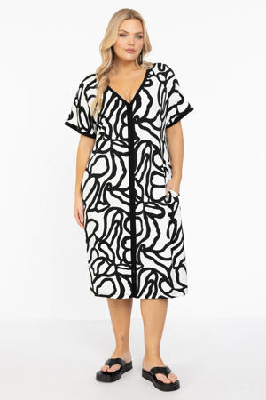 jurk met all over print zwart/wit