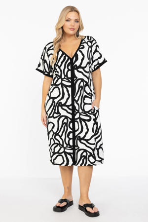 jurk met all over print zwart/wit