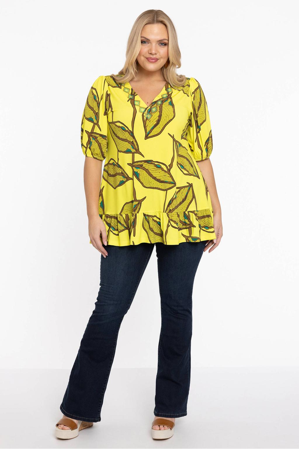 YOEK top DOLCE met all over print geel