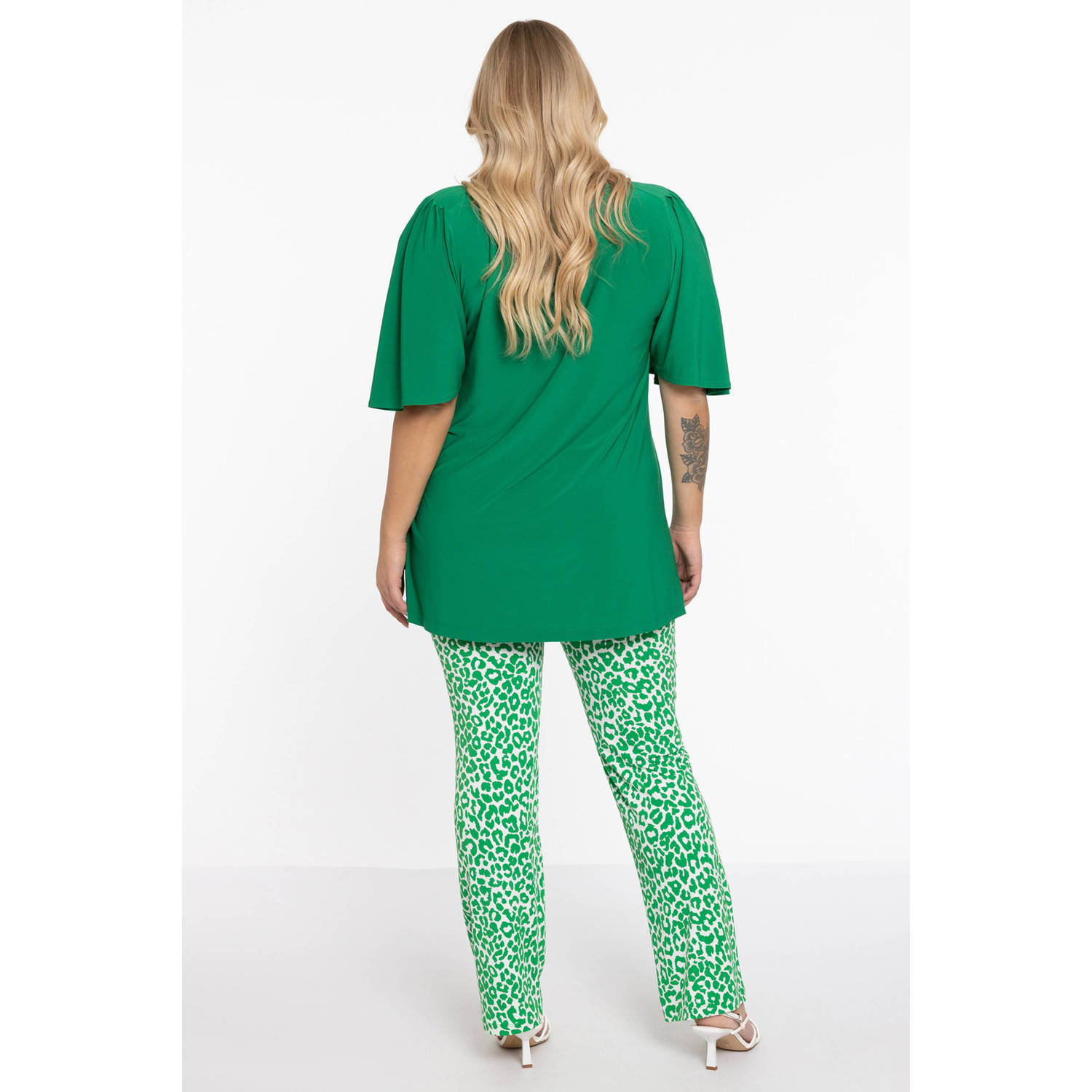 Yoek straight fit broek met dierenprint groen