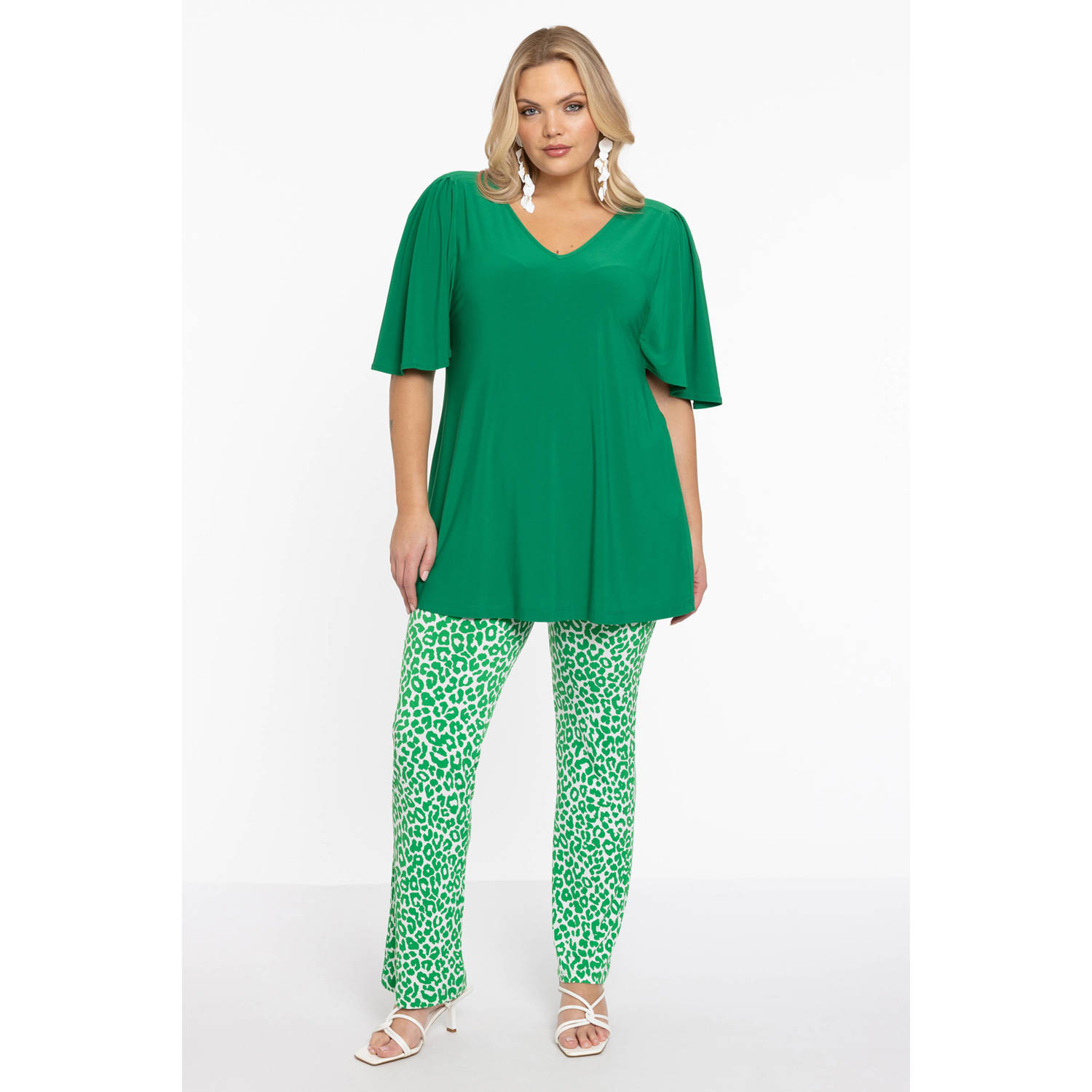 YOEK straight fit broek met dierenprint groen