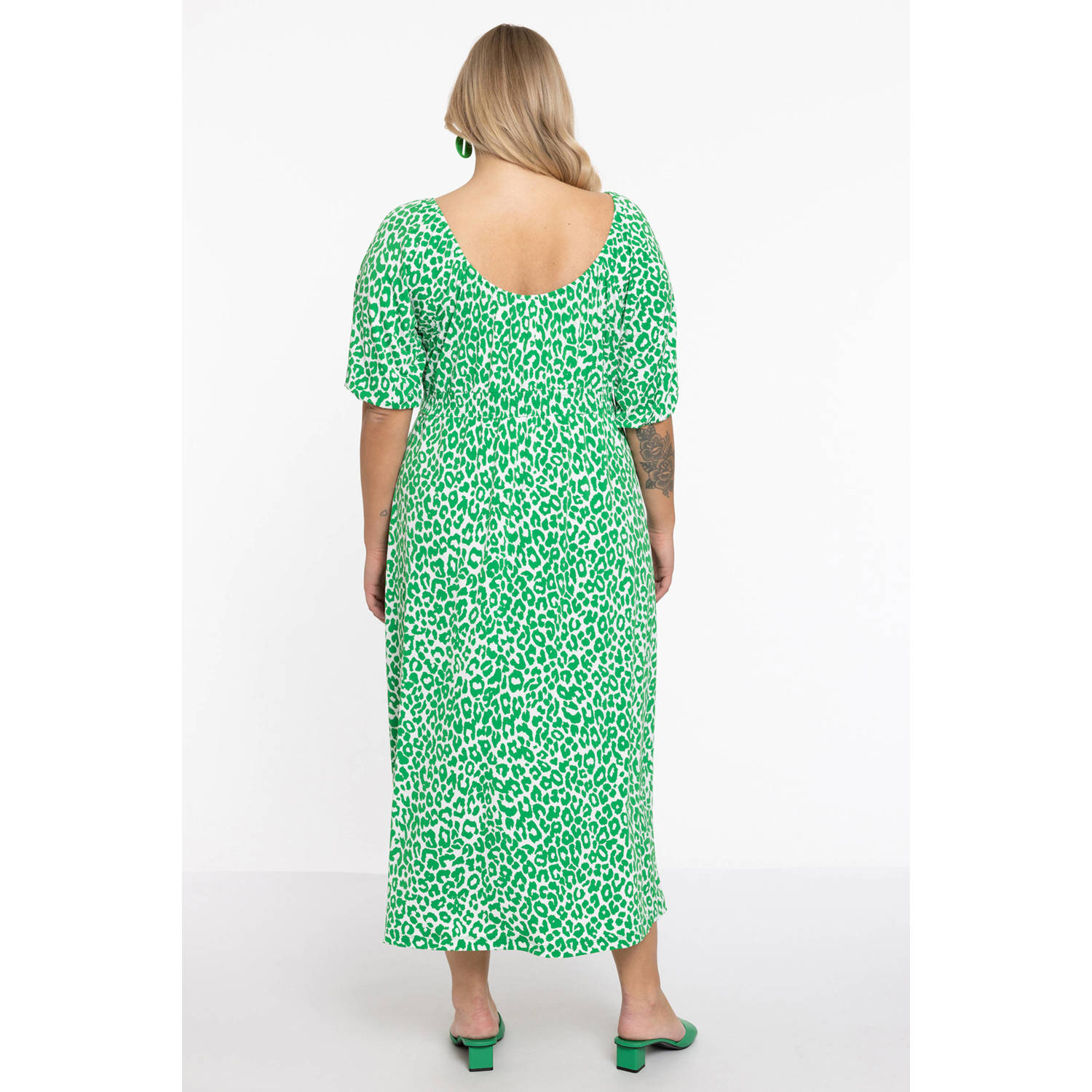 Yoek maxi jurk met dierenprint groen