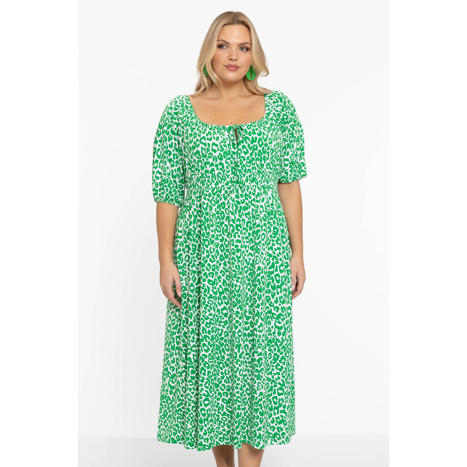 YOEK maxi jurk met dierenprint groen