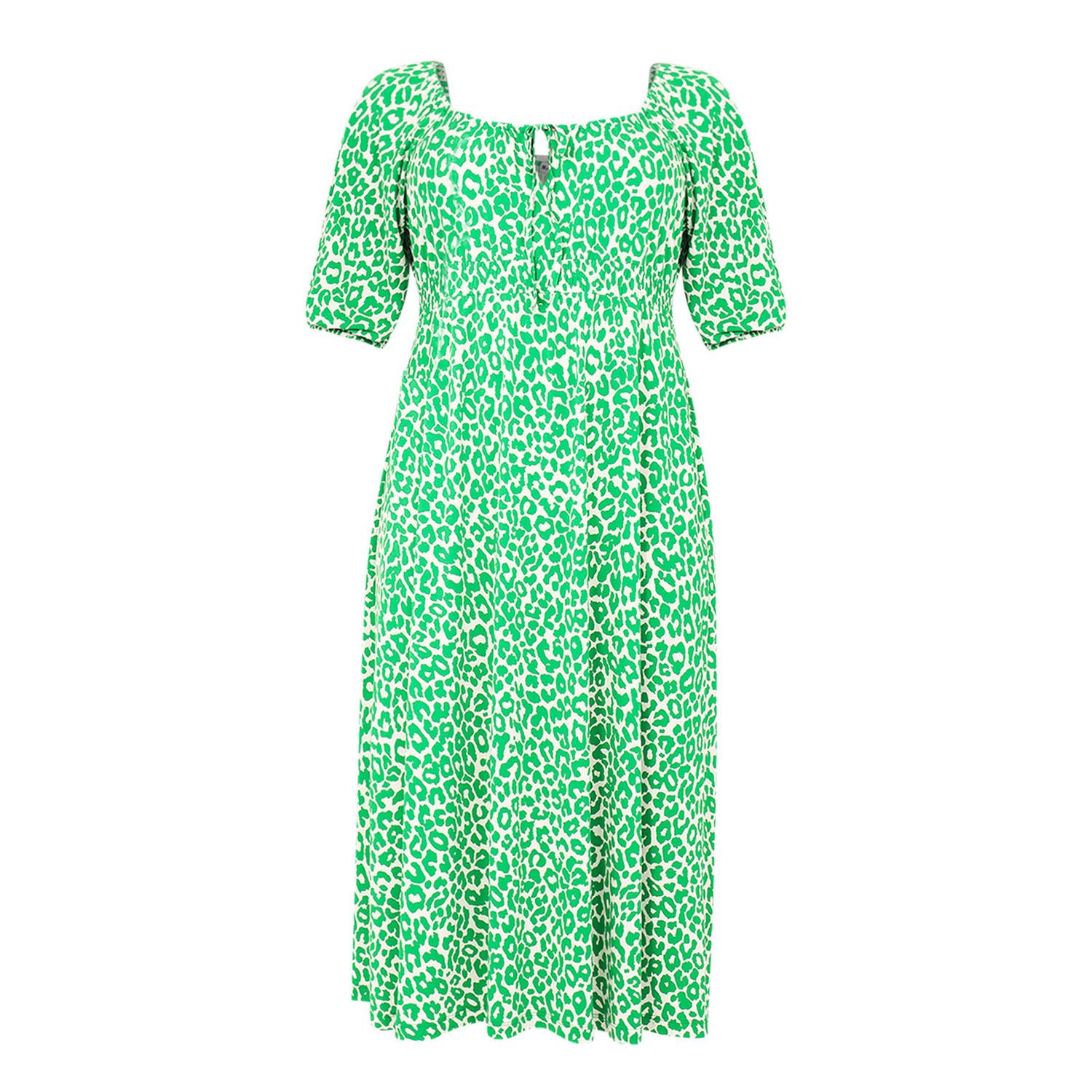 Yoek maxi jurk met dierenprint groen