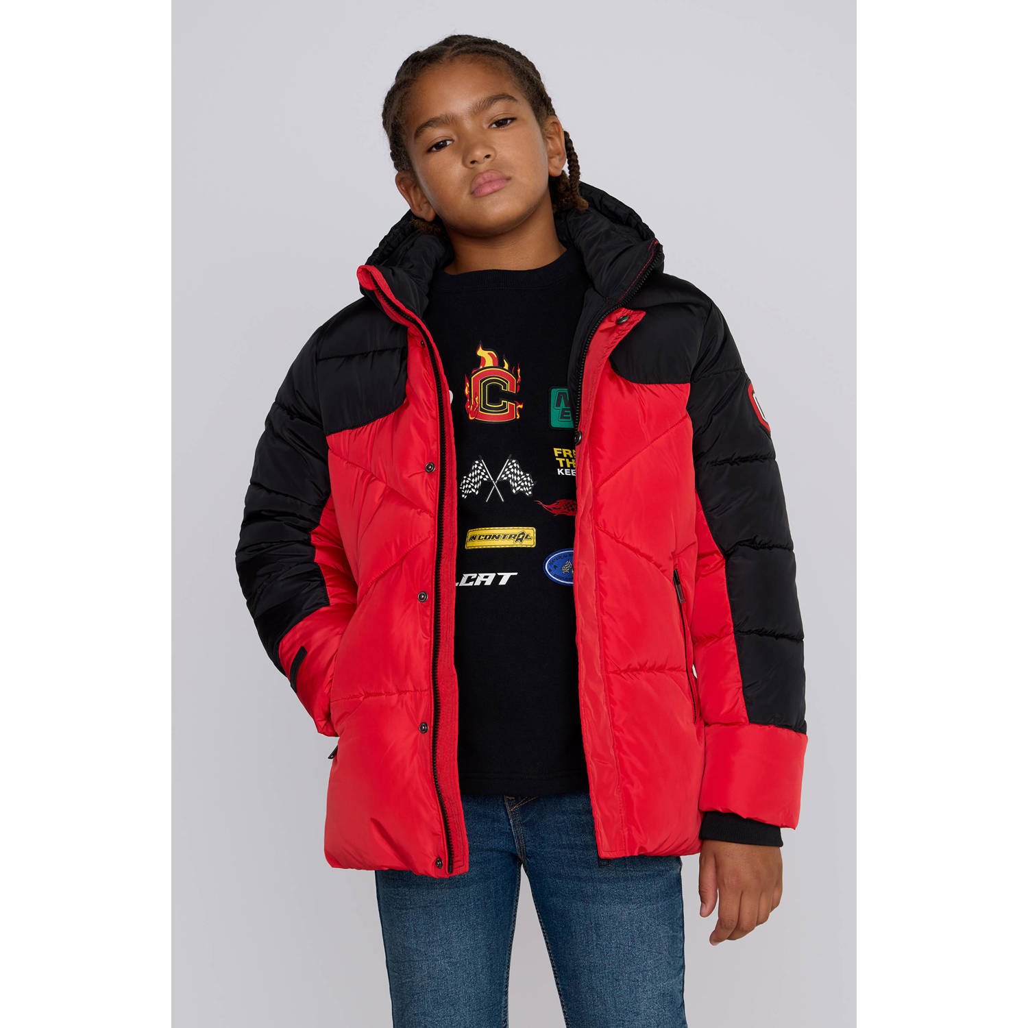 Coolcat Puffer Winterjas Josh Colourblock Rood