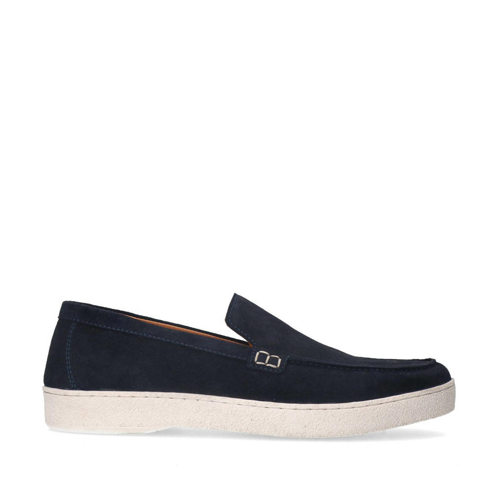 Donkerblauwe heren Manfield suède loafers met effen