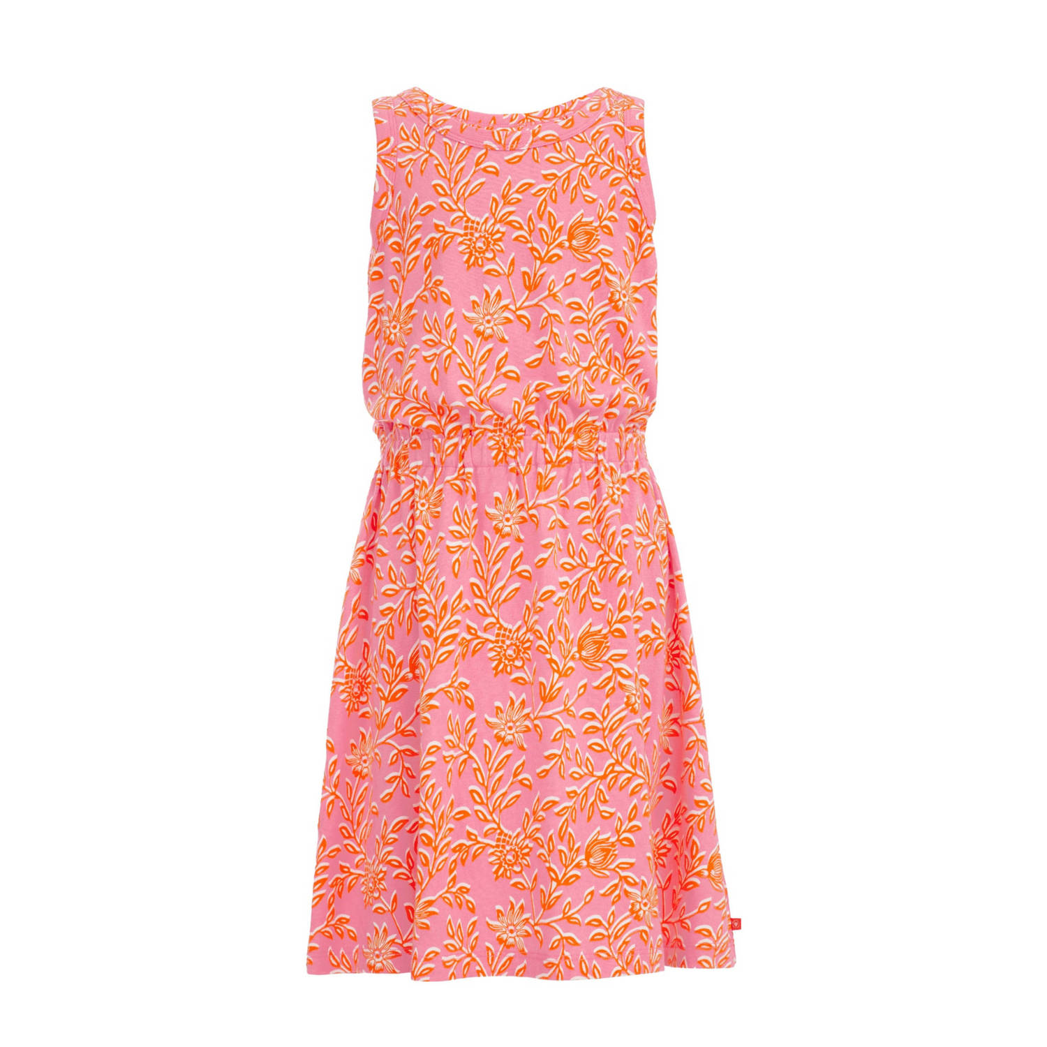 WE Fashion jurk met all over print roze oranje Meisjes Stretchkatoen Ronde hals 146 152