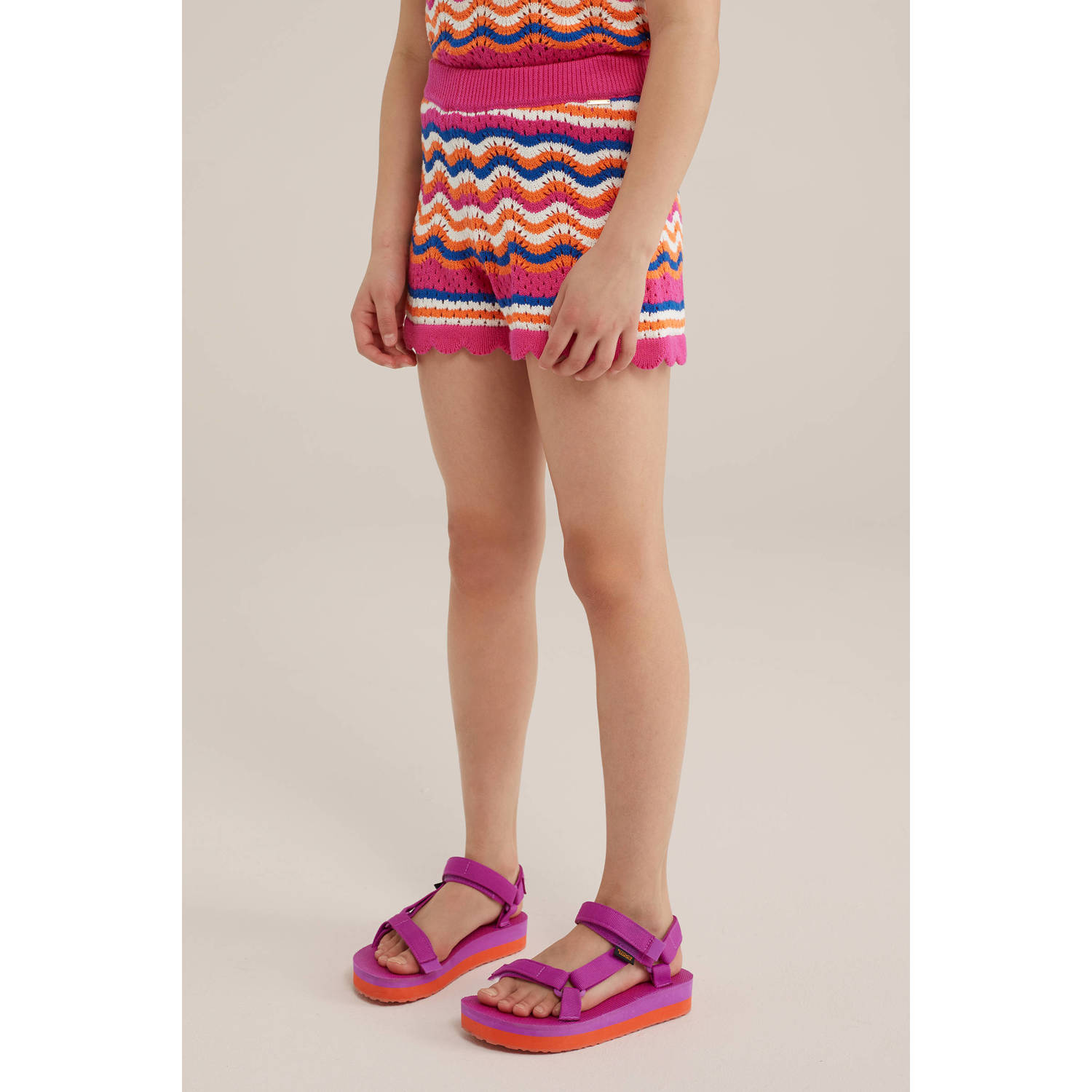 WE Fashion gestreepte straight fit casual short roze wit oranje