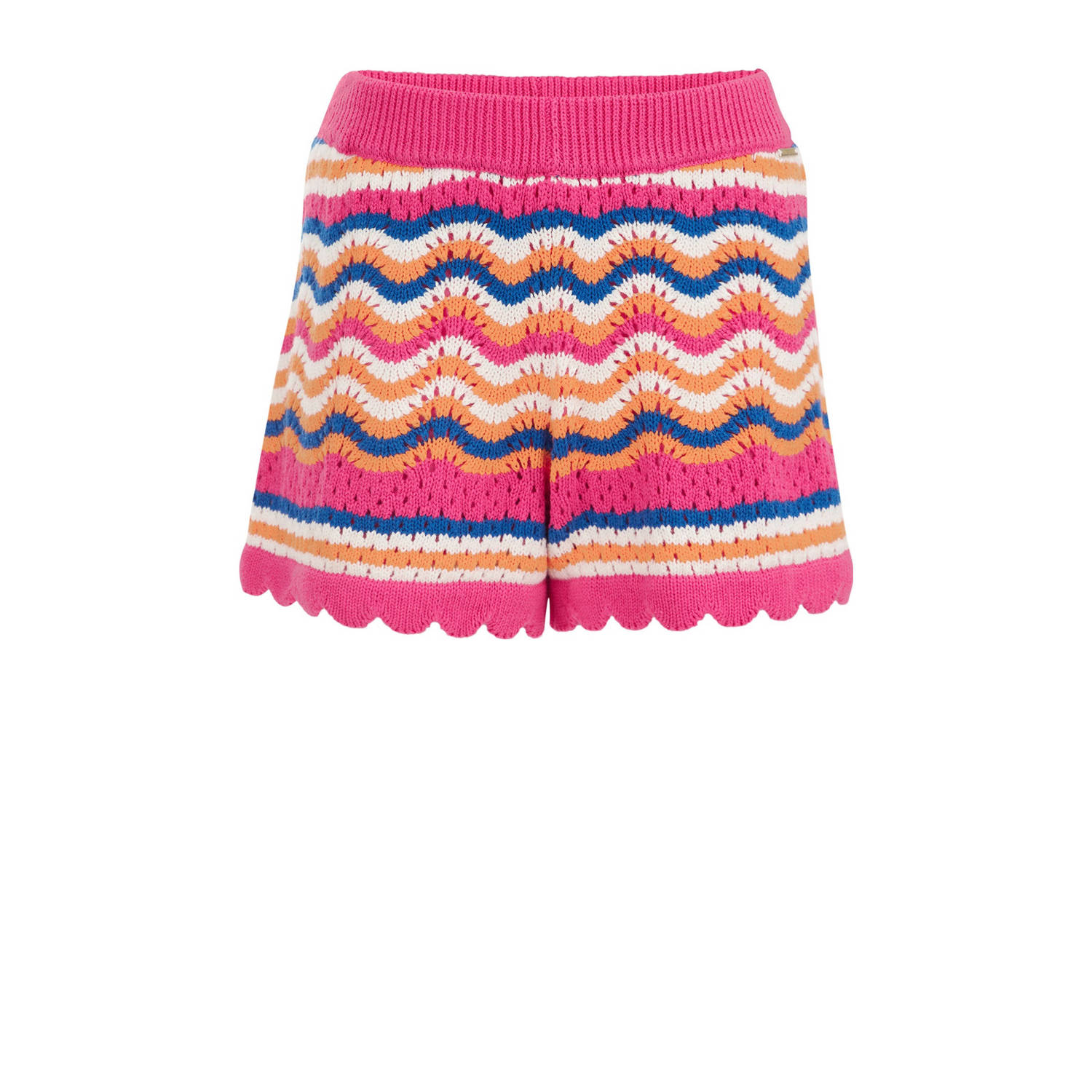 WE Fashion gestreepte straight fit casual short roze wit oranje Korte broek Multi Meisjes Katoen 170 176