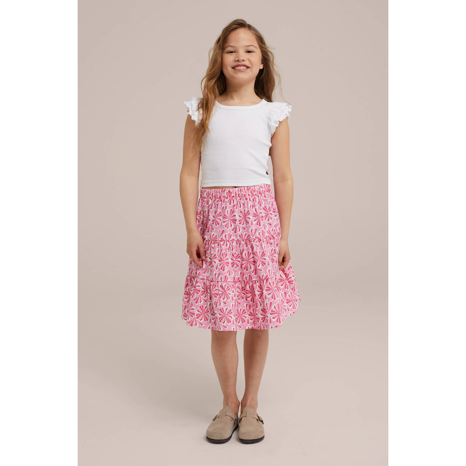 WE Fashion gebloemde rok roze wit