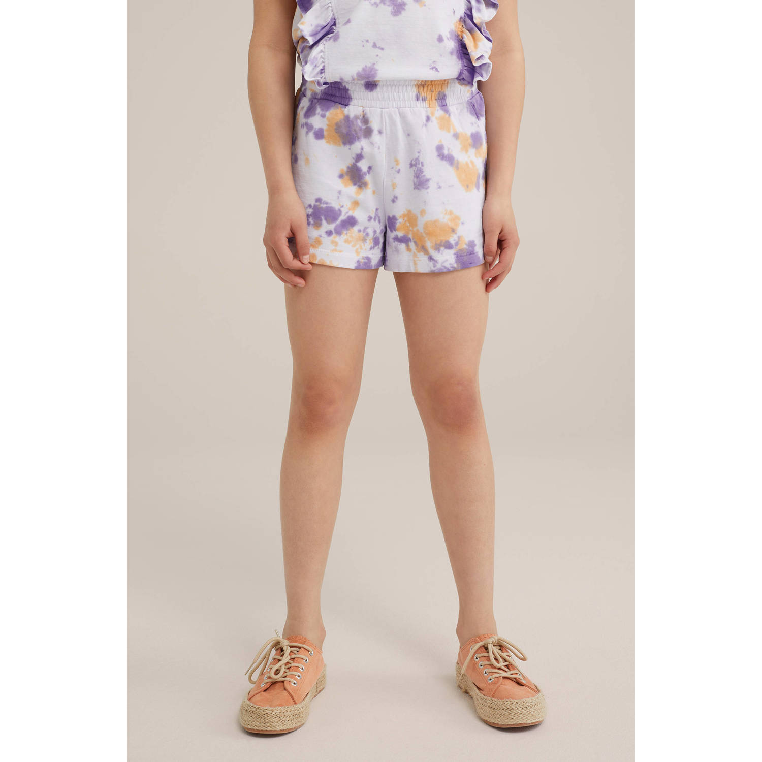 WE Fashion tie-dye sweatshort wit paars oranje