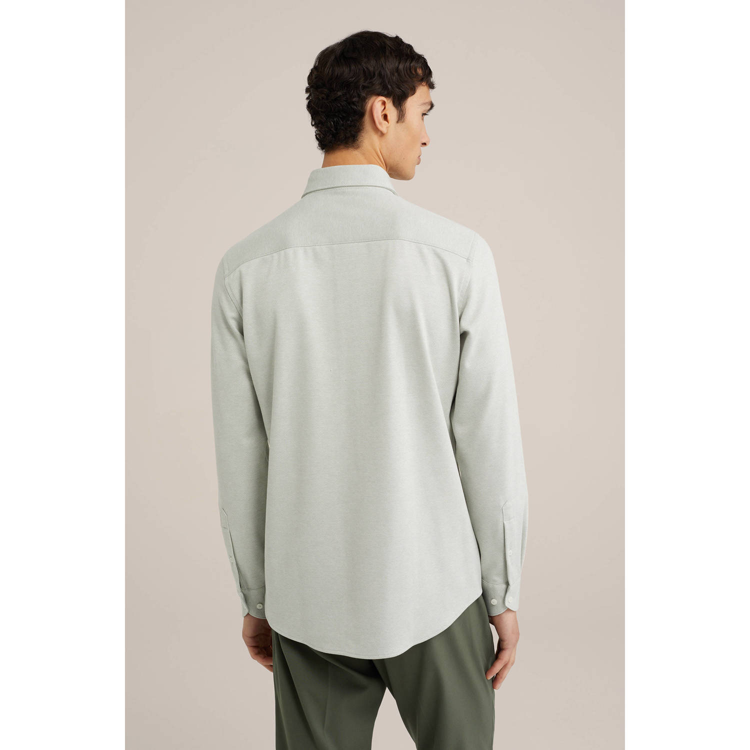 WE Fashion gebreid slim fit overhemd met jacquard mos groen