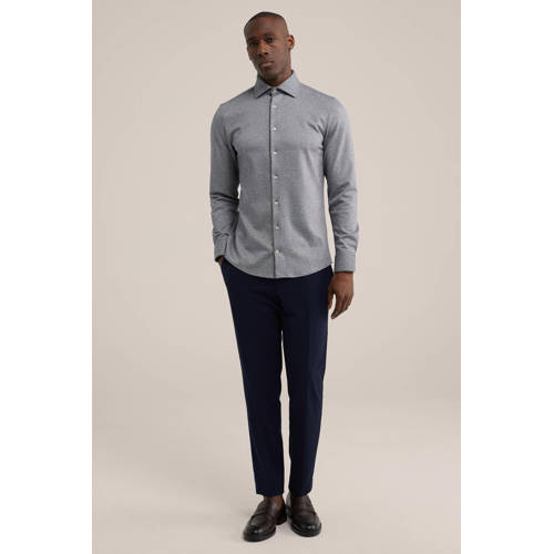 WE Fashion gebreid slim fit overhemd met jacquard royal navy afbeelding