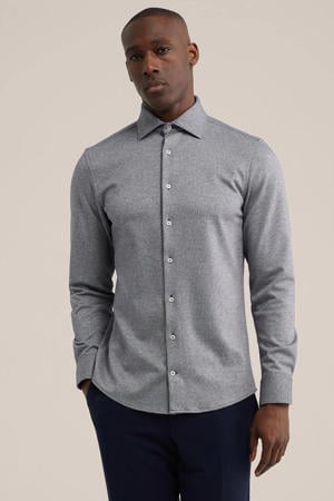 gebreid slim fit overhemd met jacquard royal navy