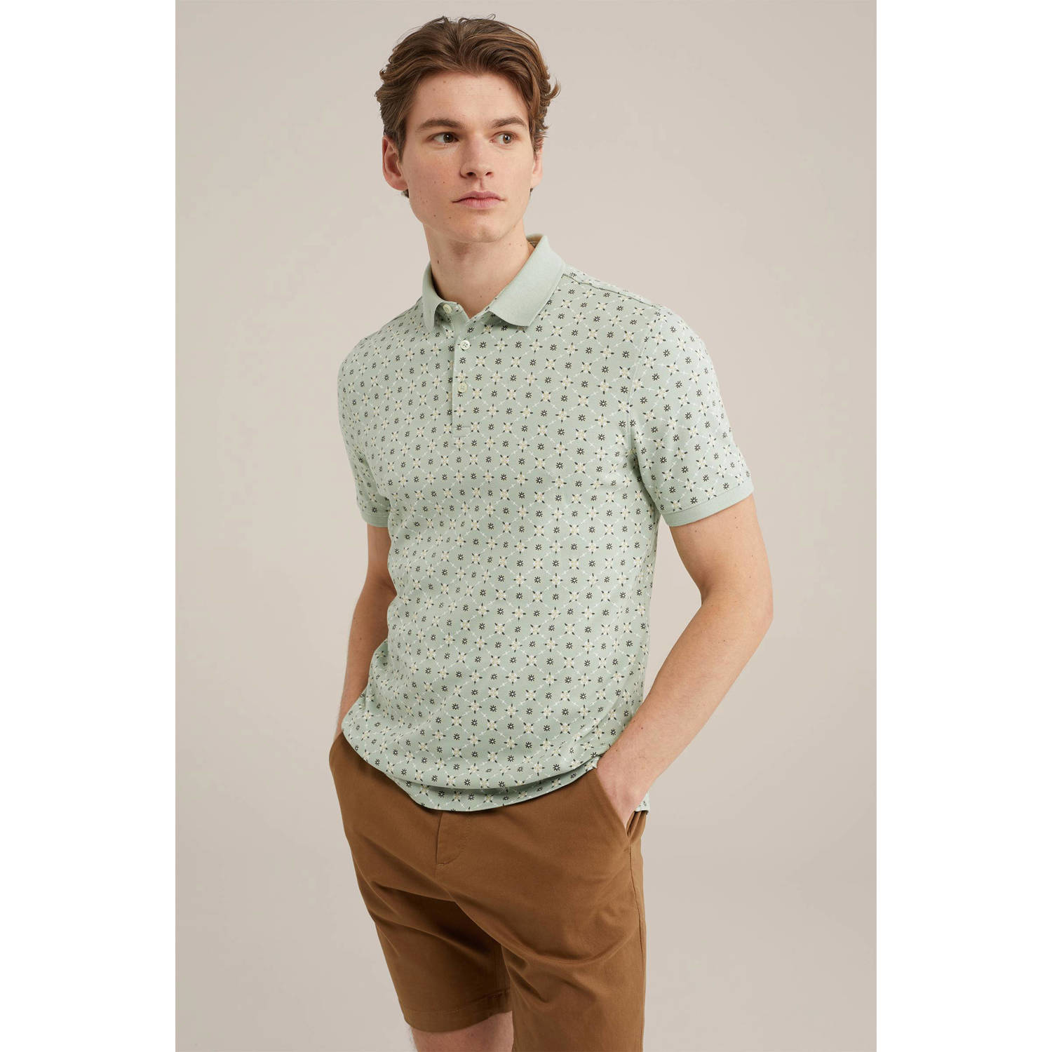 WE Fashion polo met all over print dusty moss