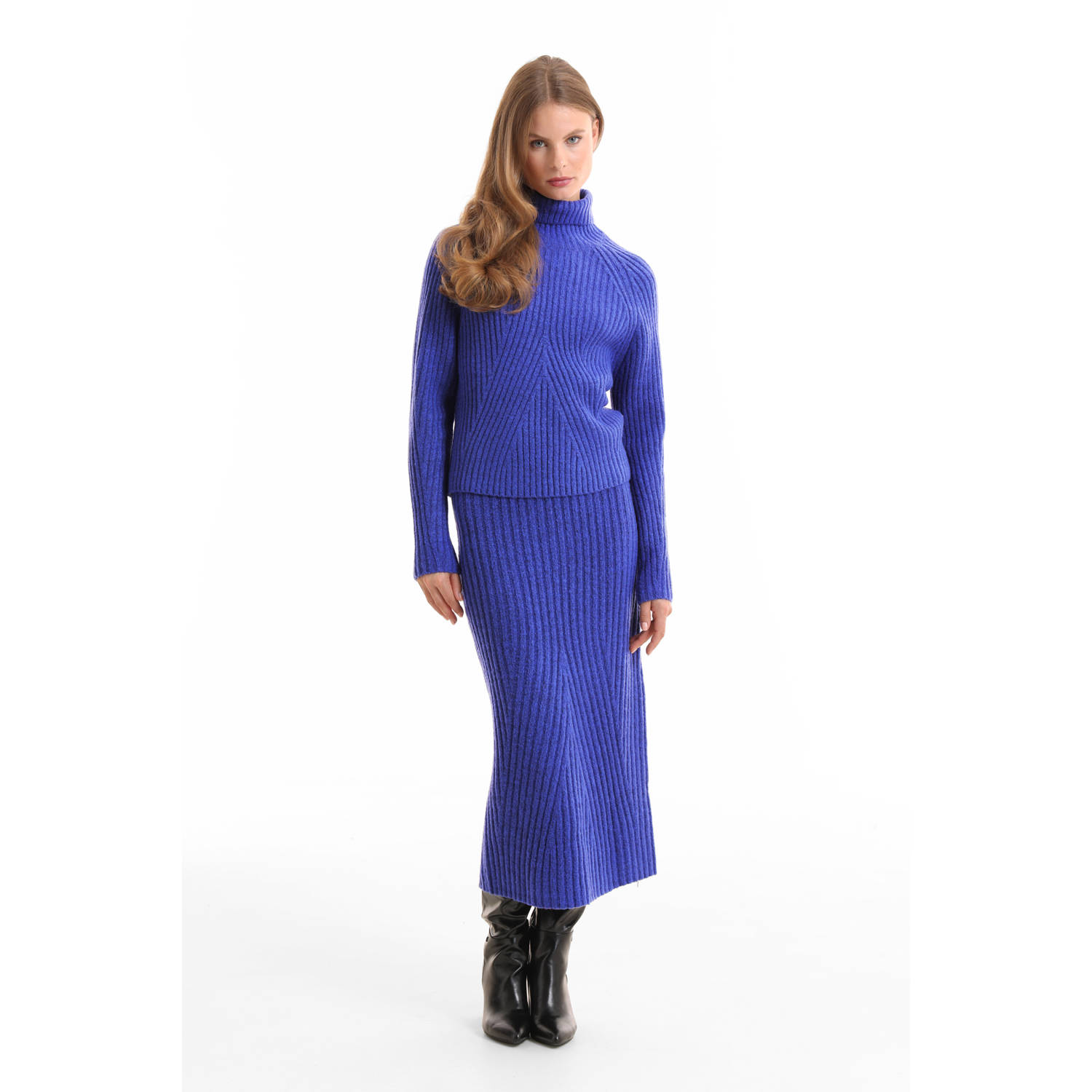 Anytime rib gebreide rok blauw