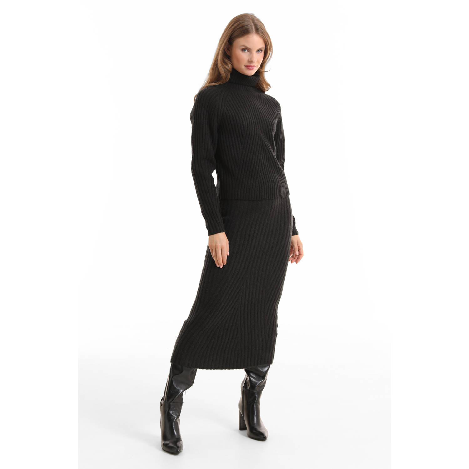 Anytime rib gebreide rok zwart