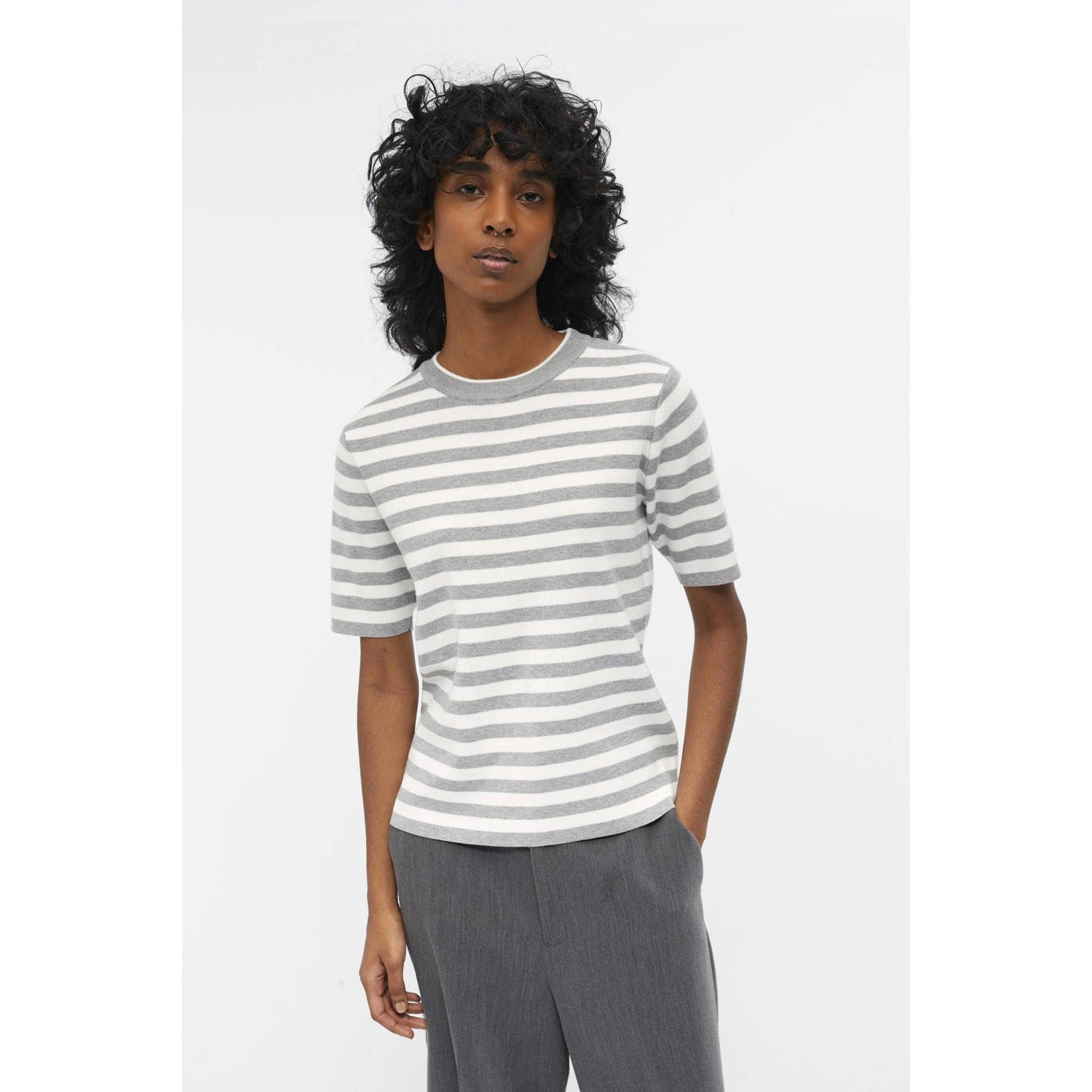 OBJECT Dames Tops & T-shirts Objester S s New Knit Pullover Lichtgrijs