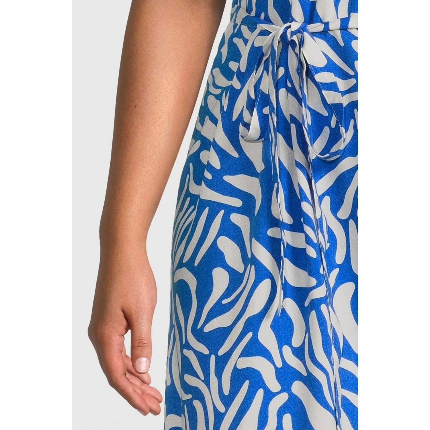 Simple Wish jurk met all over print en ceintuur blauw ecru