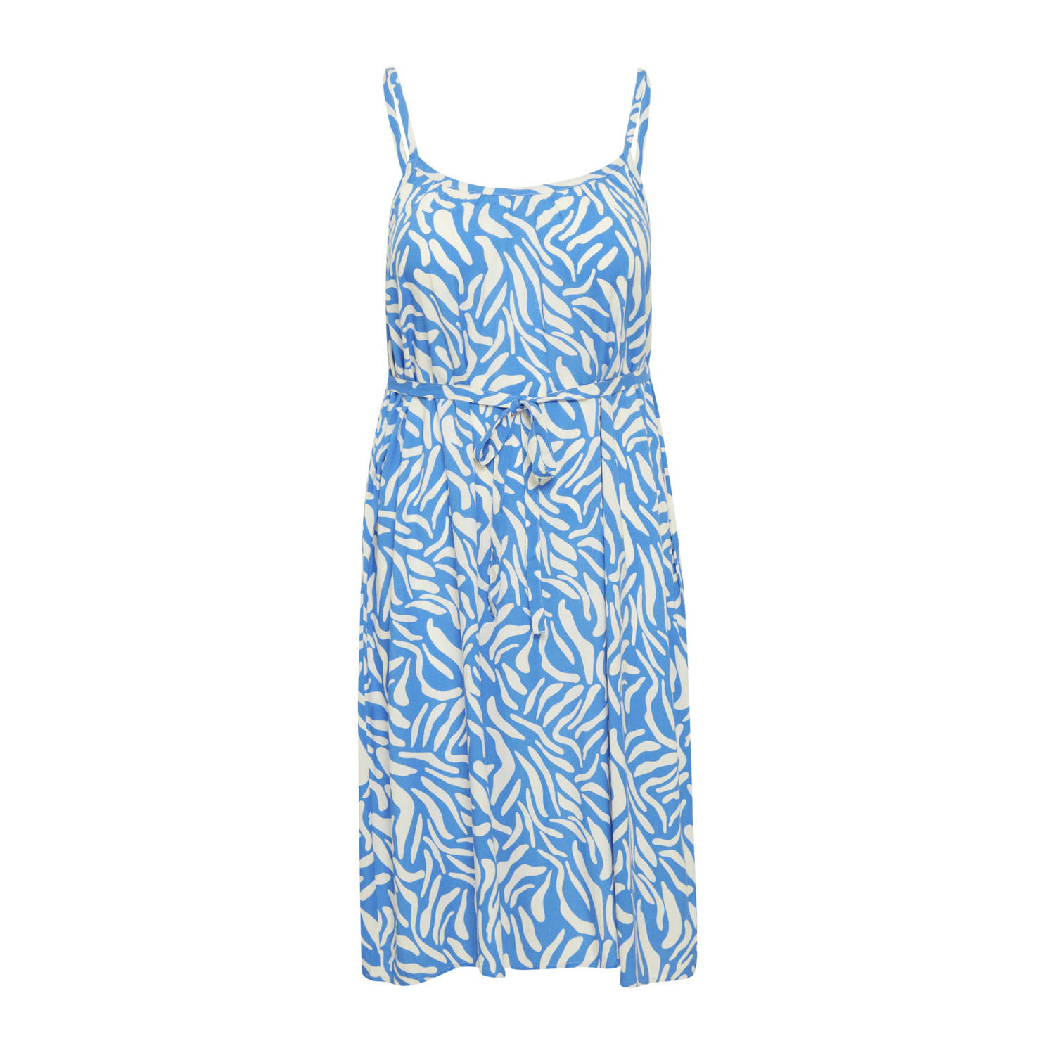 Simple Wish jurk met all over print en ceintuur blauw ecru