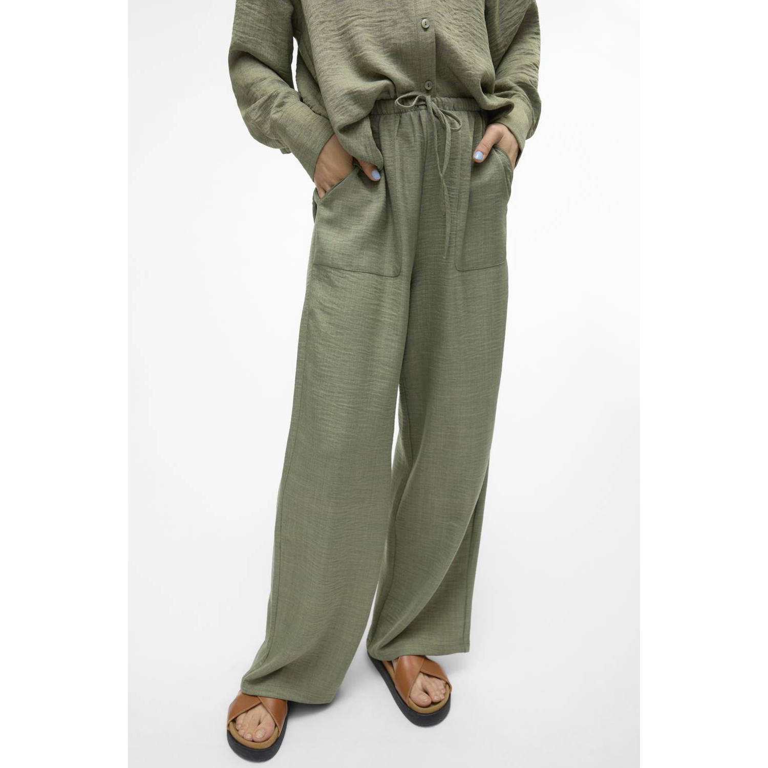 Vero Moda Regular fit wijde broek met elastische band model 'MELANEY'