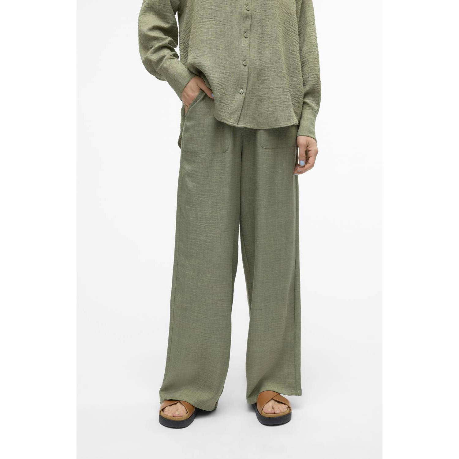 VERO MODA high waist wide leg broek VMMELANEY donkergroen