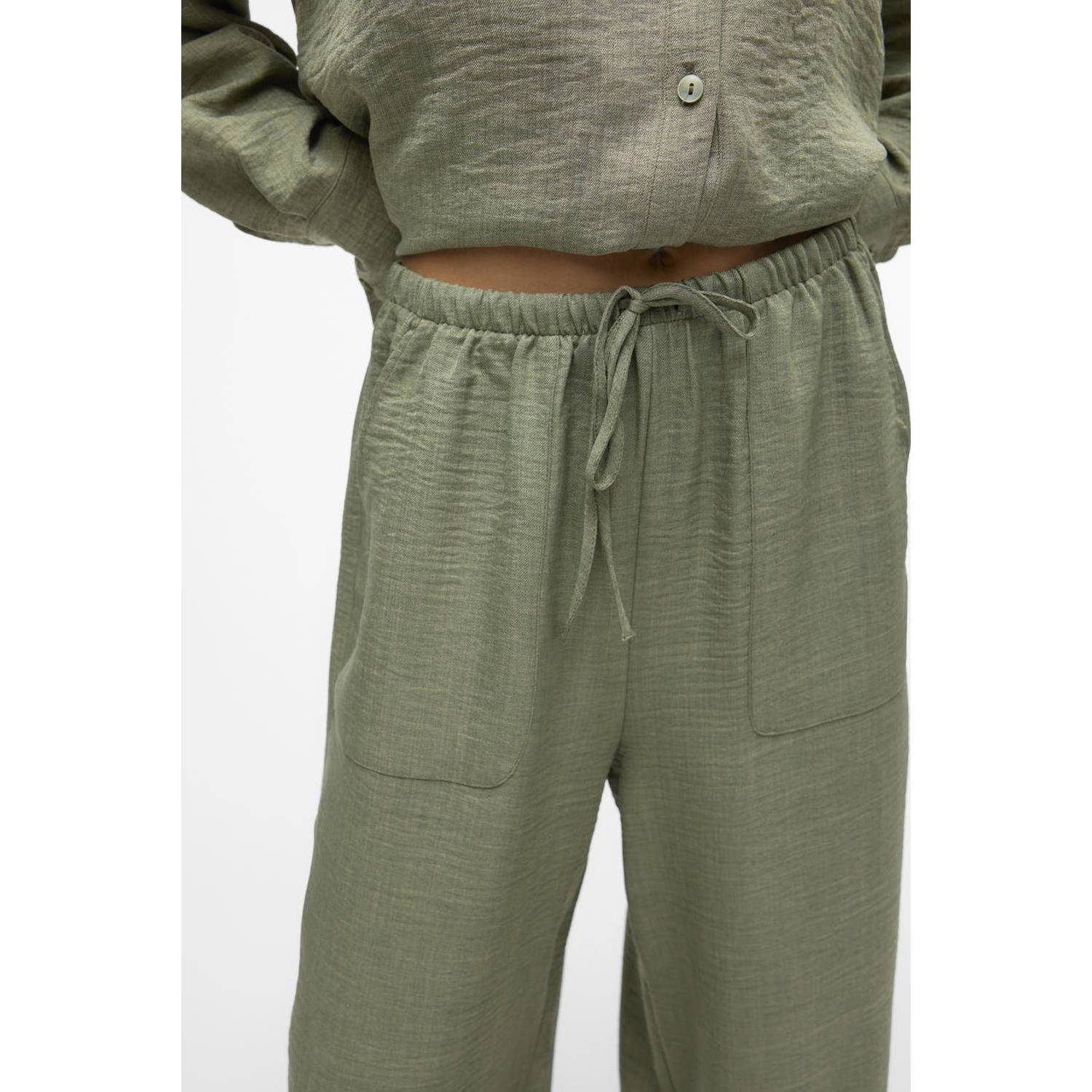 VERO MODA high waist wide leg broek VMMELANEY donkergroen