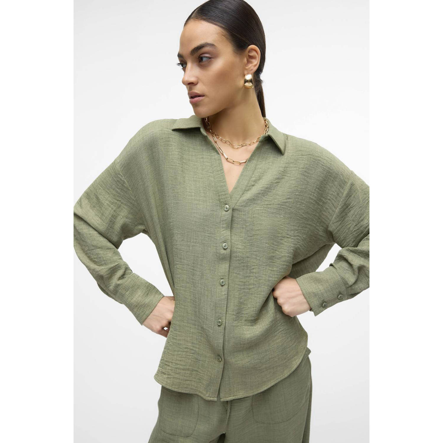 VERO MODA blouse VMMELANEY olijfgroen