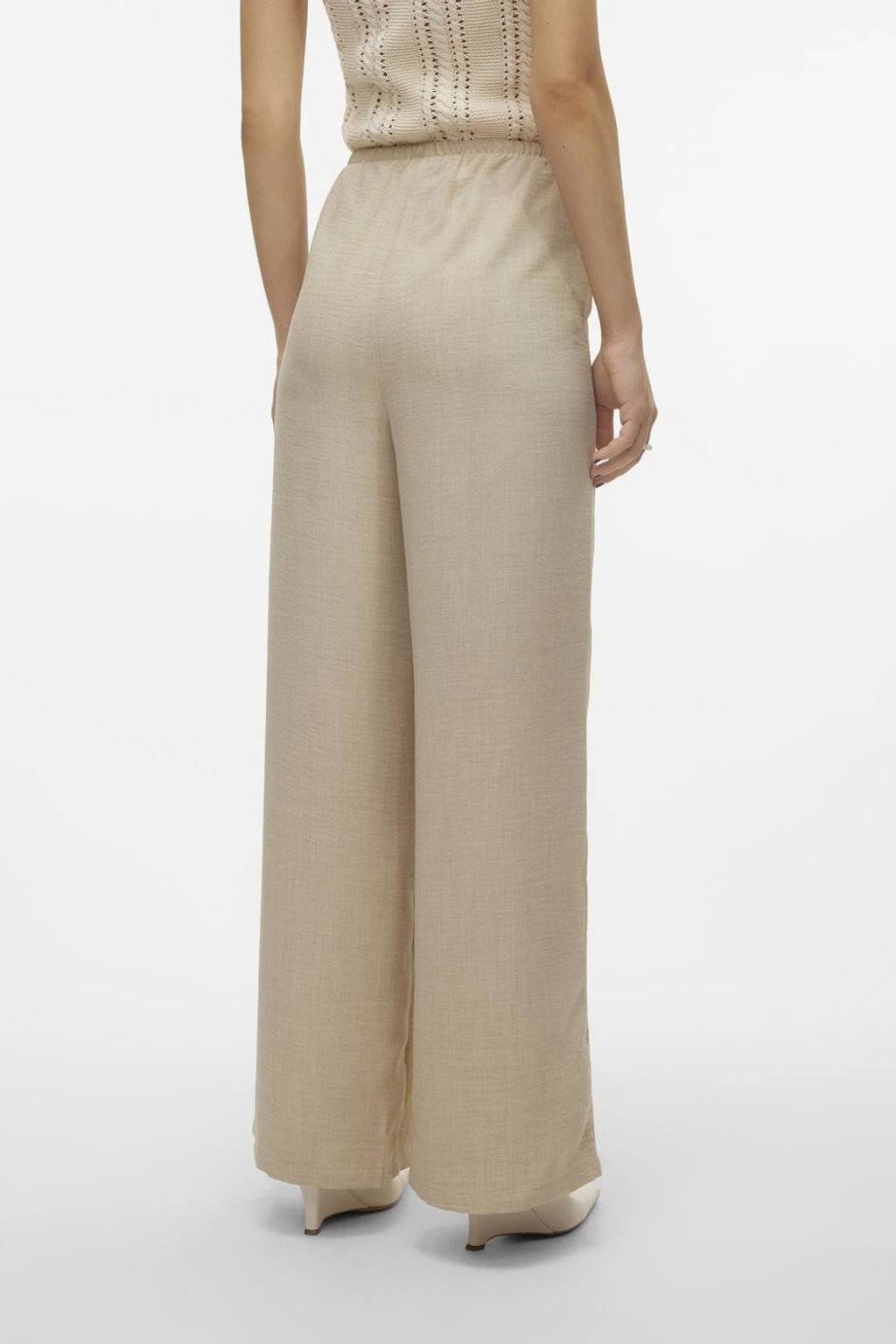 VERO MODA high waist wide leg broek VMMELANEY zand