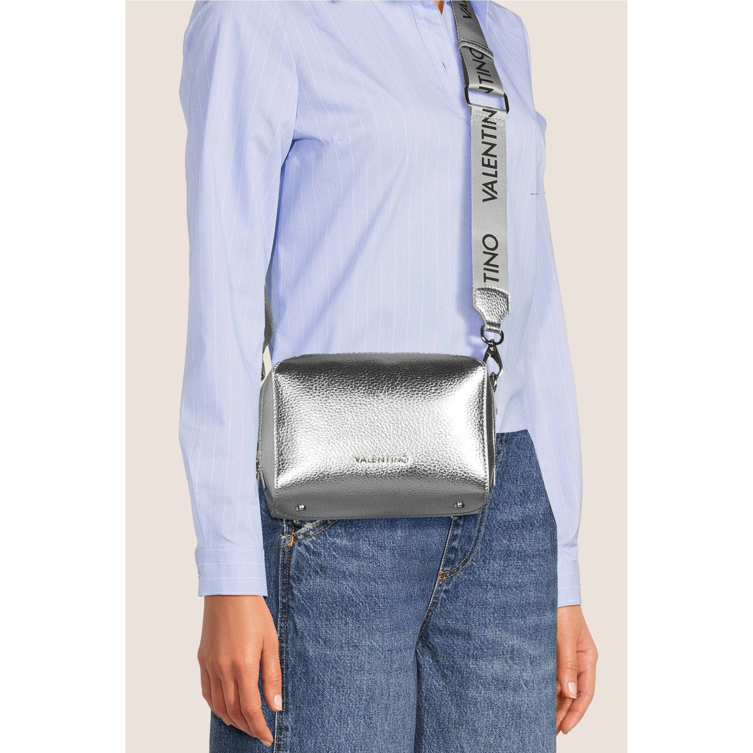 Valentino Bags metallic crossbody tas Pattie lichtblauw