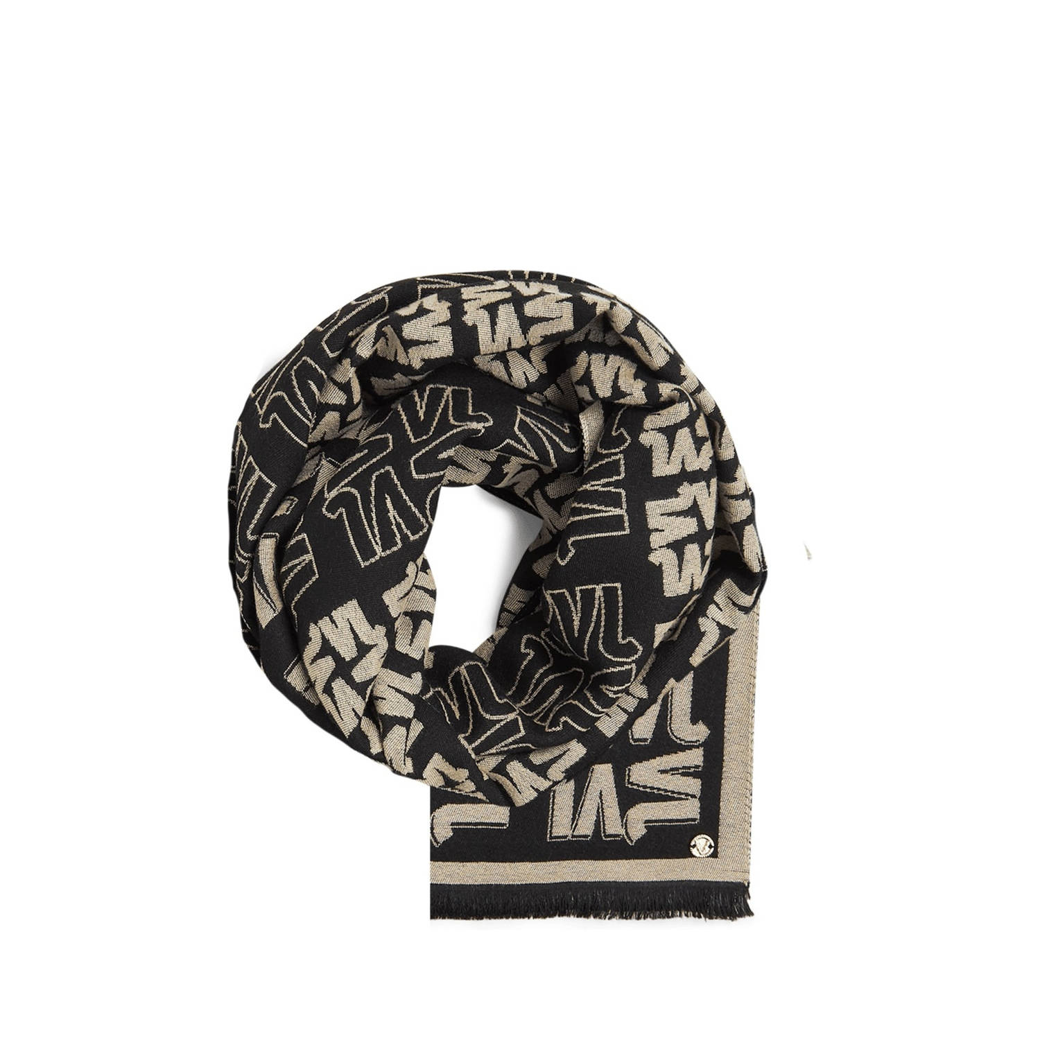JOSH V sjaal met logoprint Ayla zwart beige