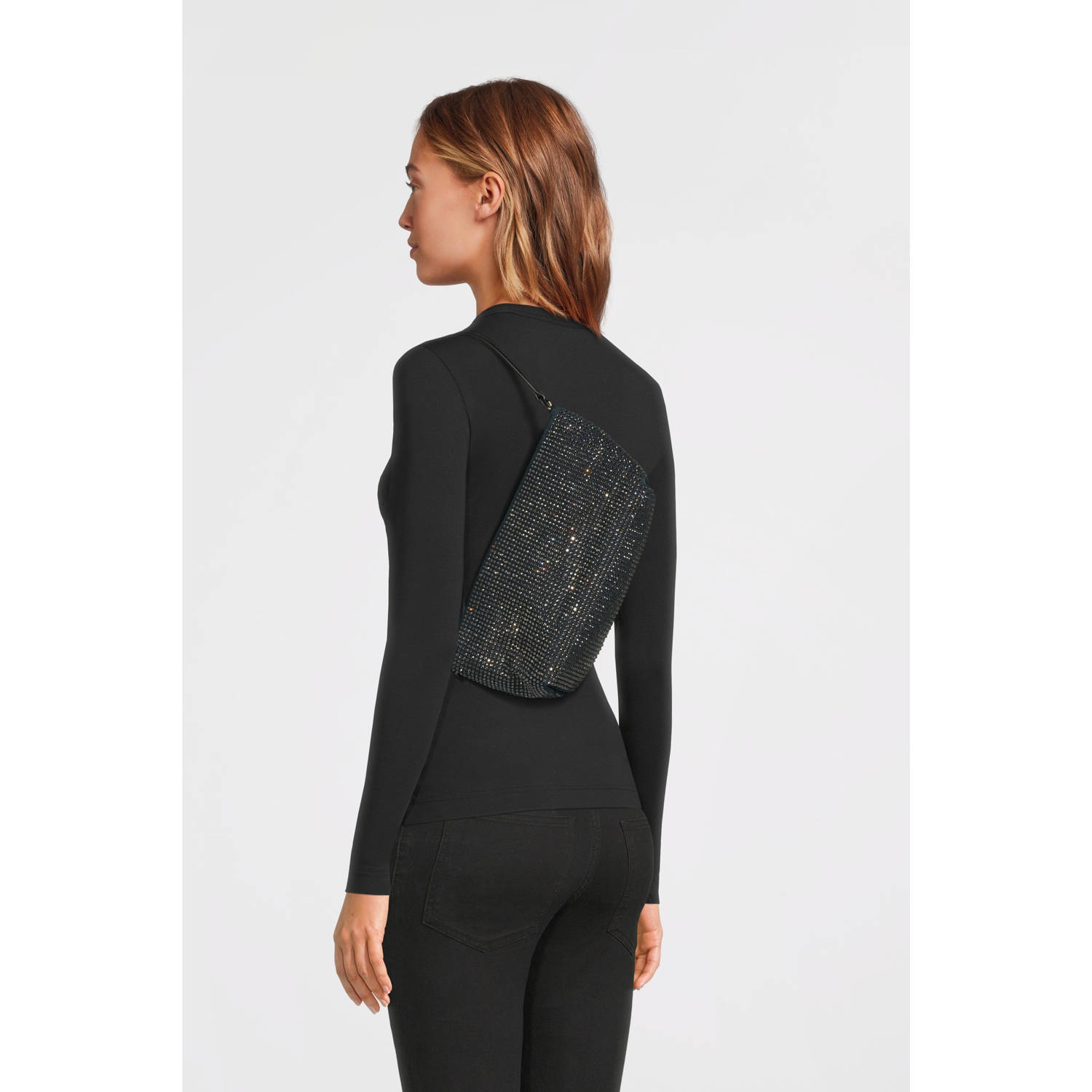 HVISK schoudertas met strass Gil donkerblauw
