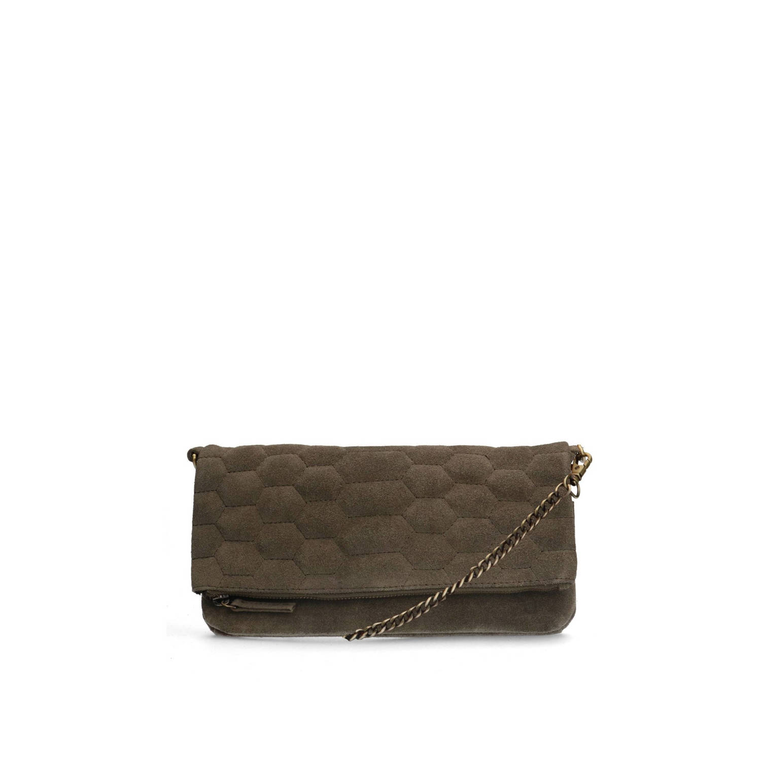 Manfield suede clutch olijfgroen