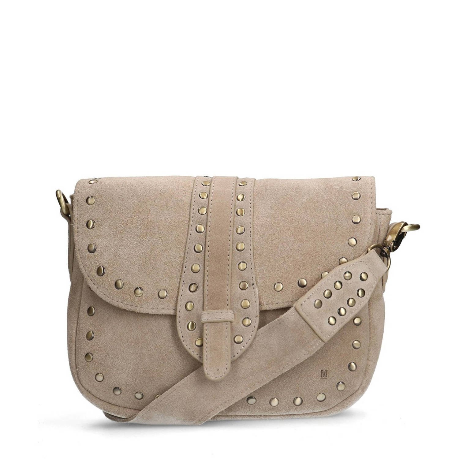 Manfield suede crossbody tas beige