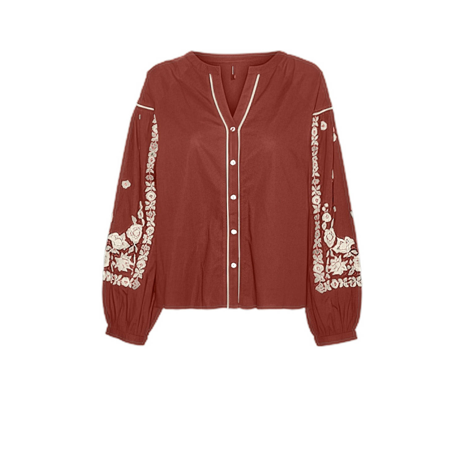 VERO MODA De Huismuts x Wehkamp blouse VMVINA brique crème