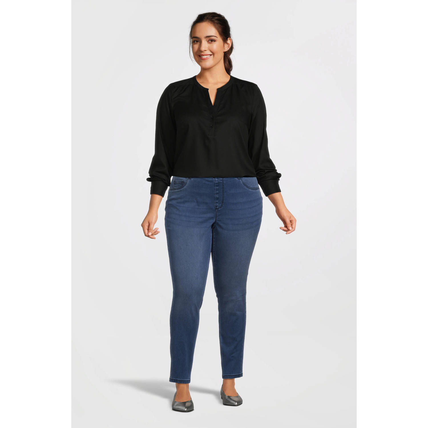 GREAT LOOKS blouse met V-hals zwart