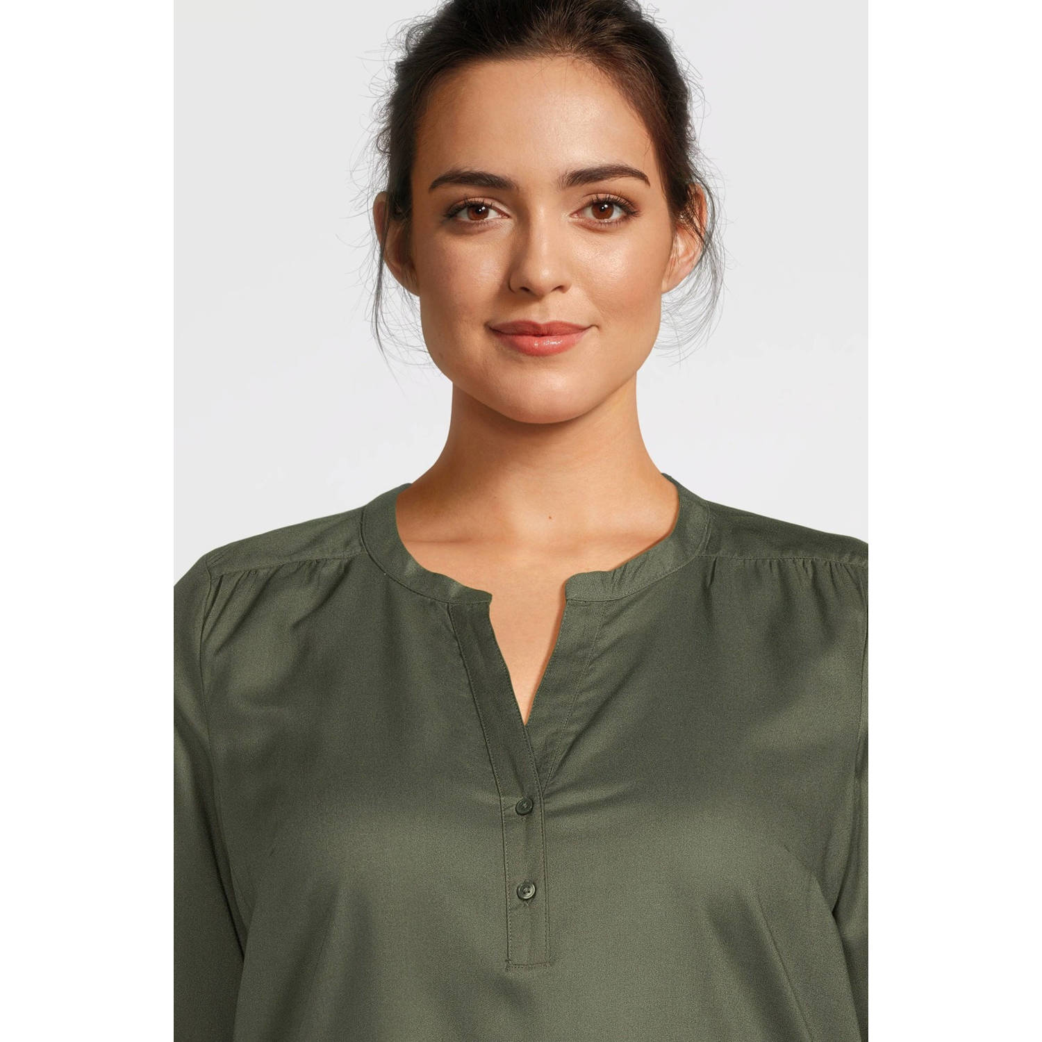 GREAT LOOKS blouse met V-hals khaki